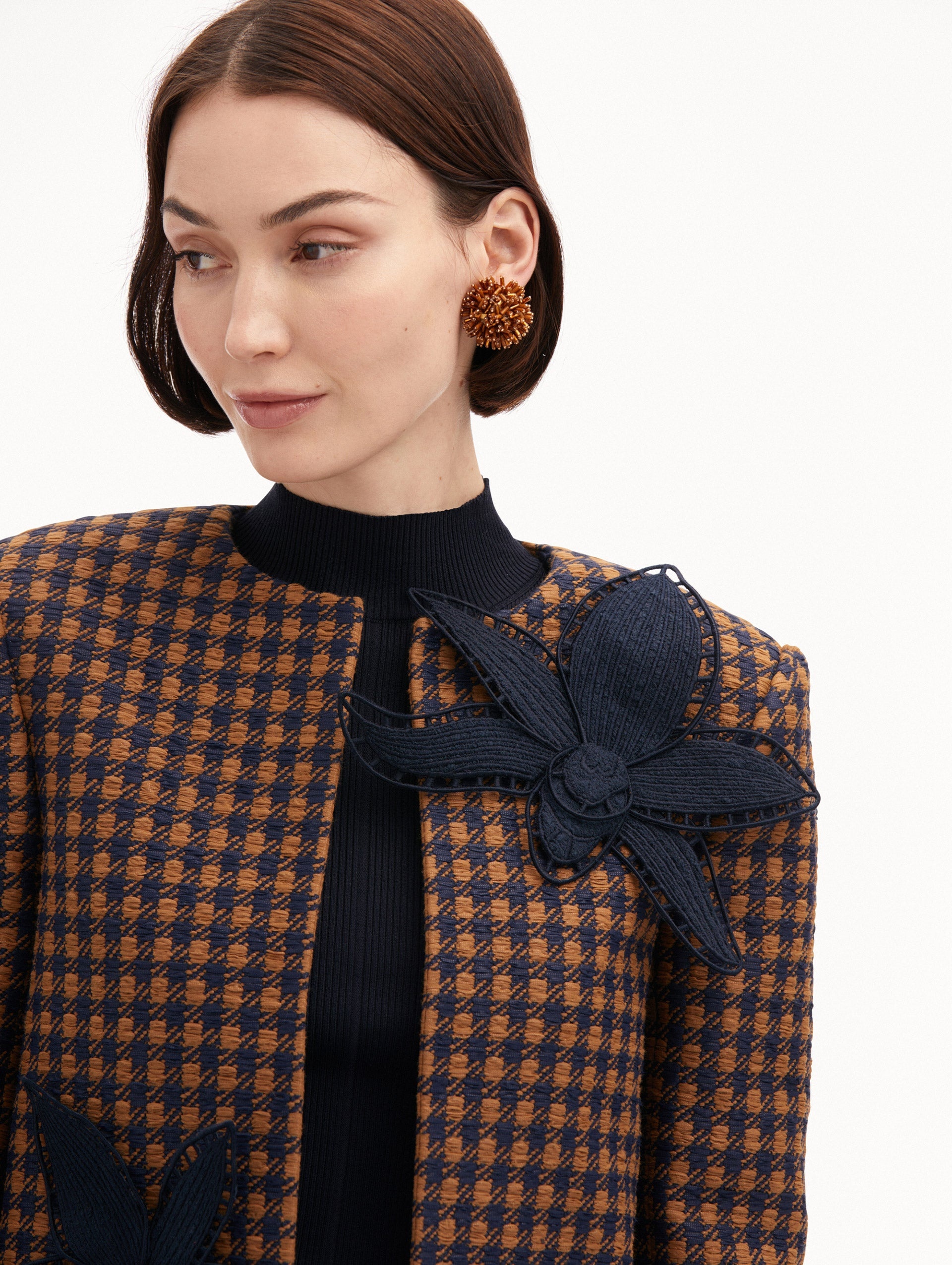 CHECK TWEED ORCHID EMBROIDERED JACKET - 6