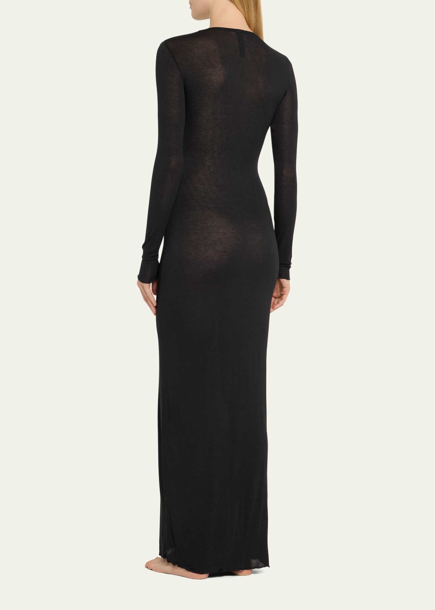 Sheer Modal Long-Sleeve Bodycon Maxi Dress - 3