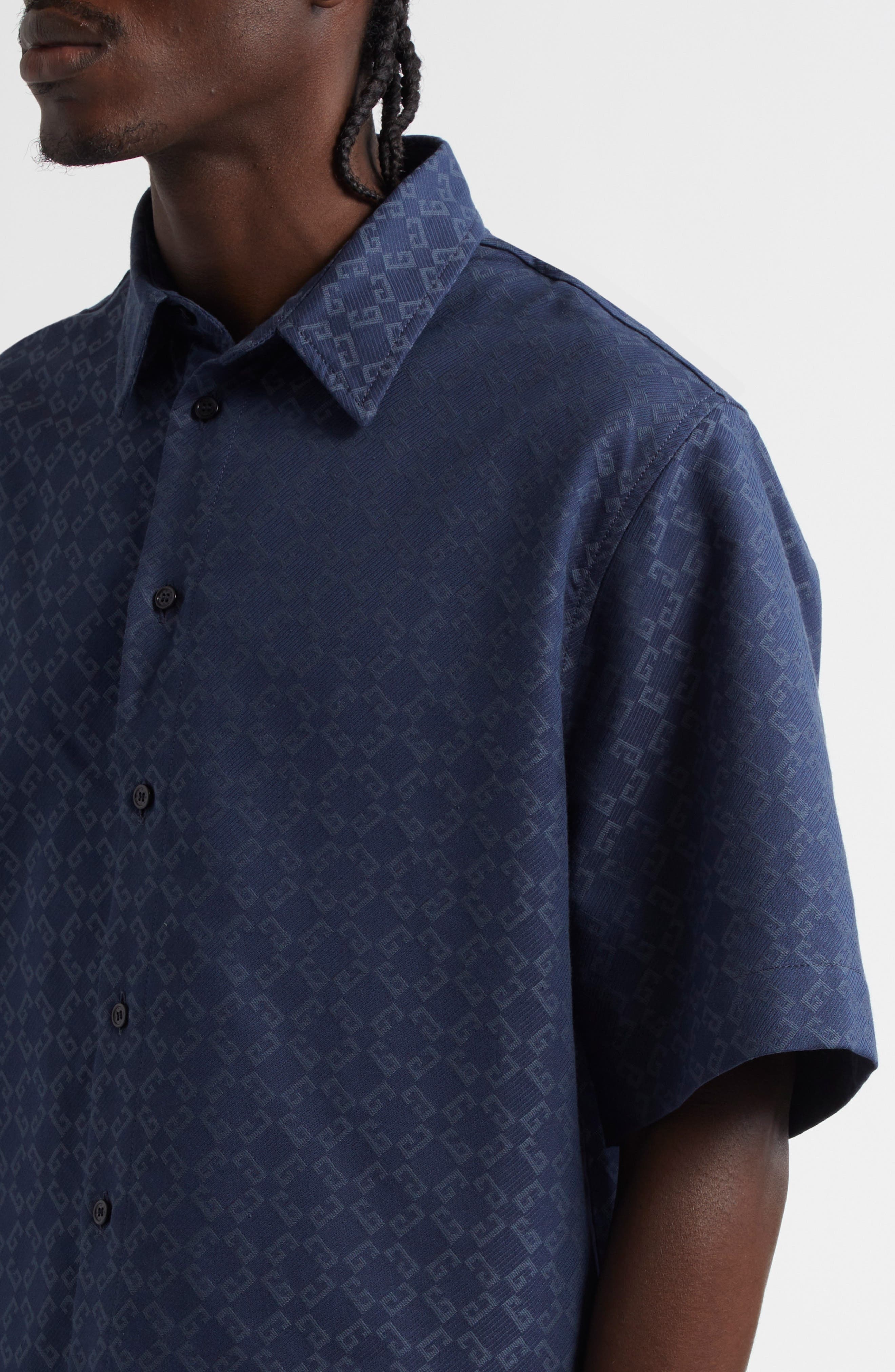 Givenchy Monogram 72 Jacquard Denim Button-Up Shirt in Grey/Blue at Nordstrom - 4
