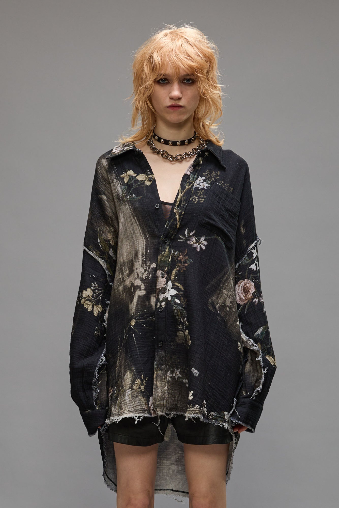 SHREDDED SEAM DROP NECK - BLEACHED BLACK FLORAL - 4