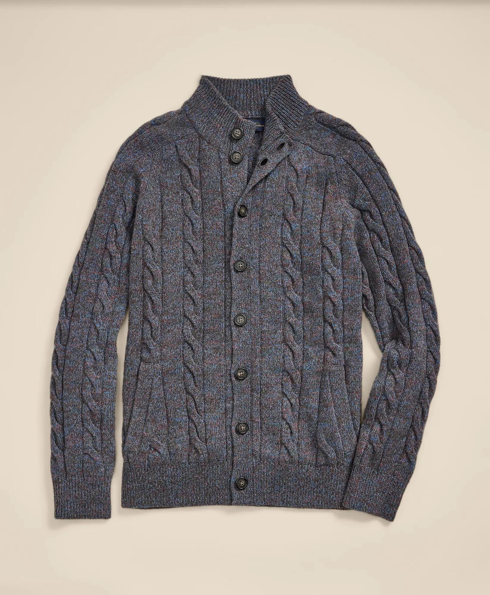 Wool-Yak-Cashmere Mock Neck Button Cardigan - 1