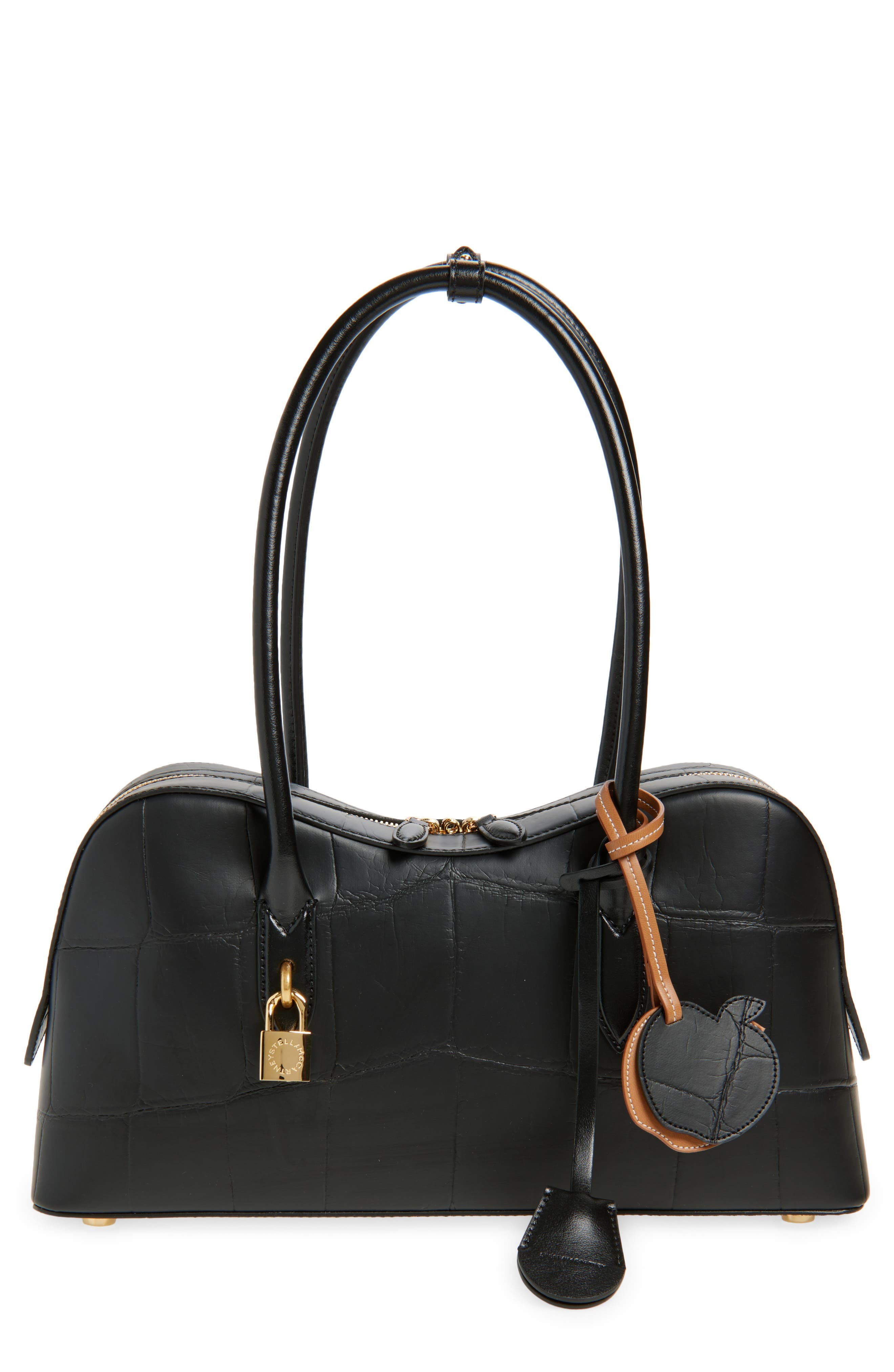 Stella McCartney Ryder Croc Embossed Faux Leather Shoulder Bag in Black at Nordstrom - 1