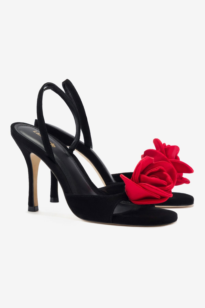 Salma Sandal In Black Suede and Scarlet Satin 3
