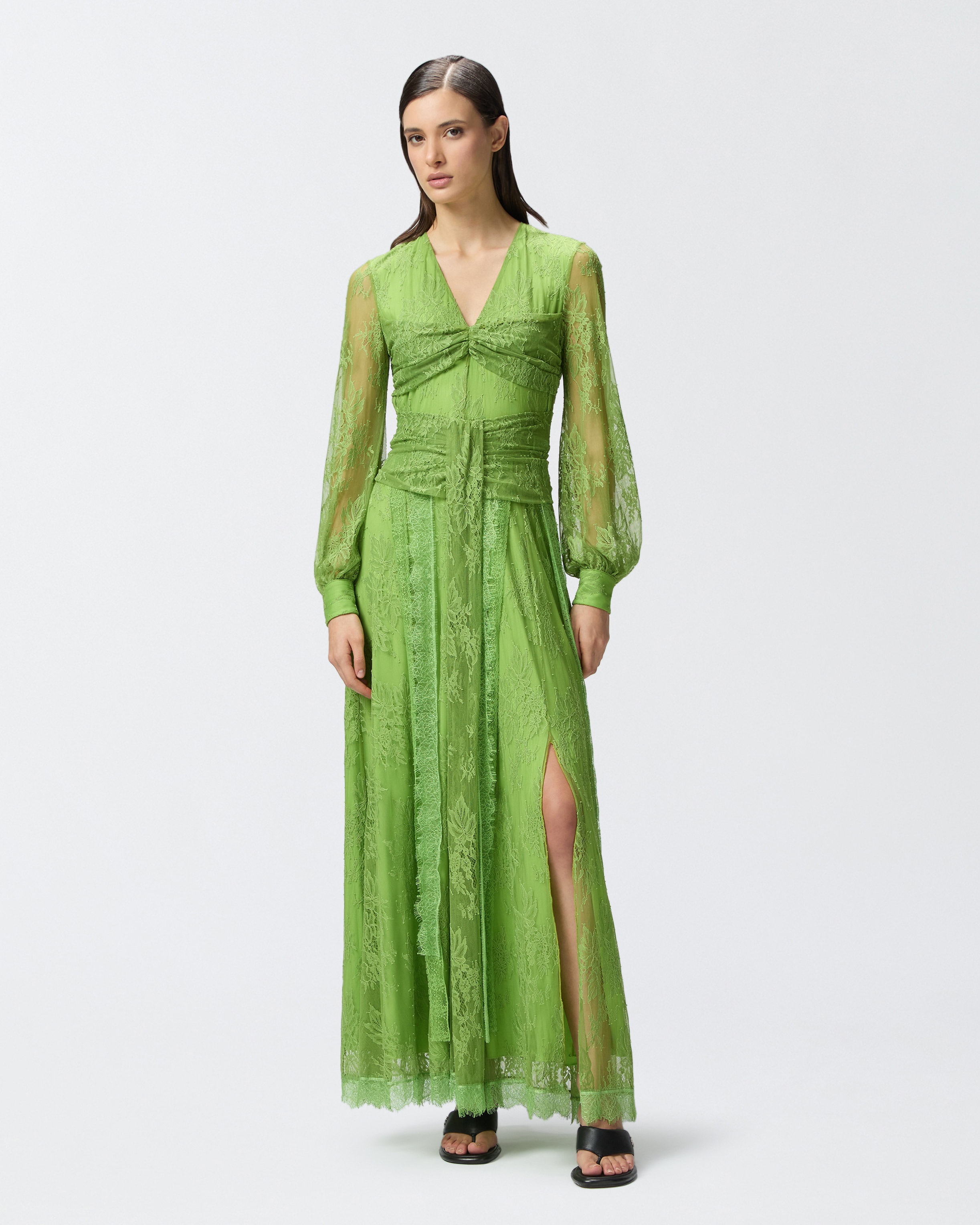 LONG LACE DRESS WITH V-NECK - 3
