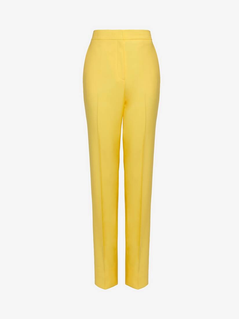 Women's Long Cigarette Trousers in Bright Yellow - 1