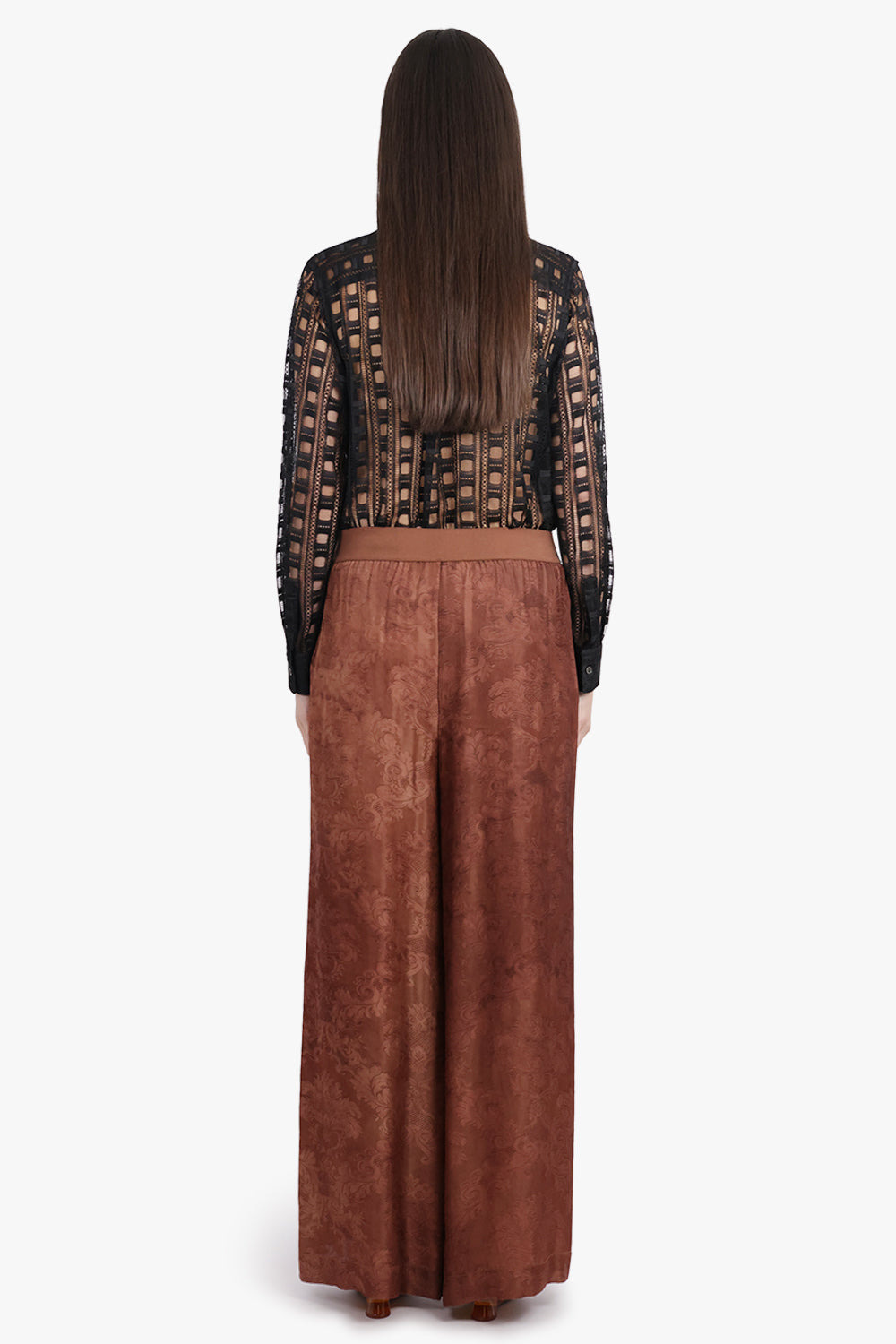 PANSY JAQUARD PRINT WIDE LEG PANT | DARK ROSE - 5