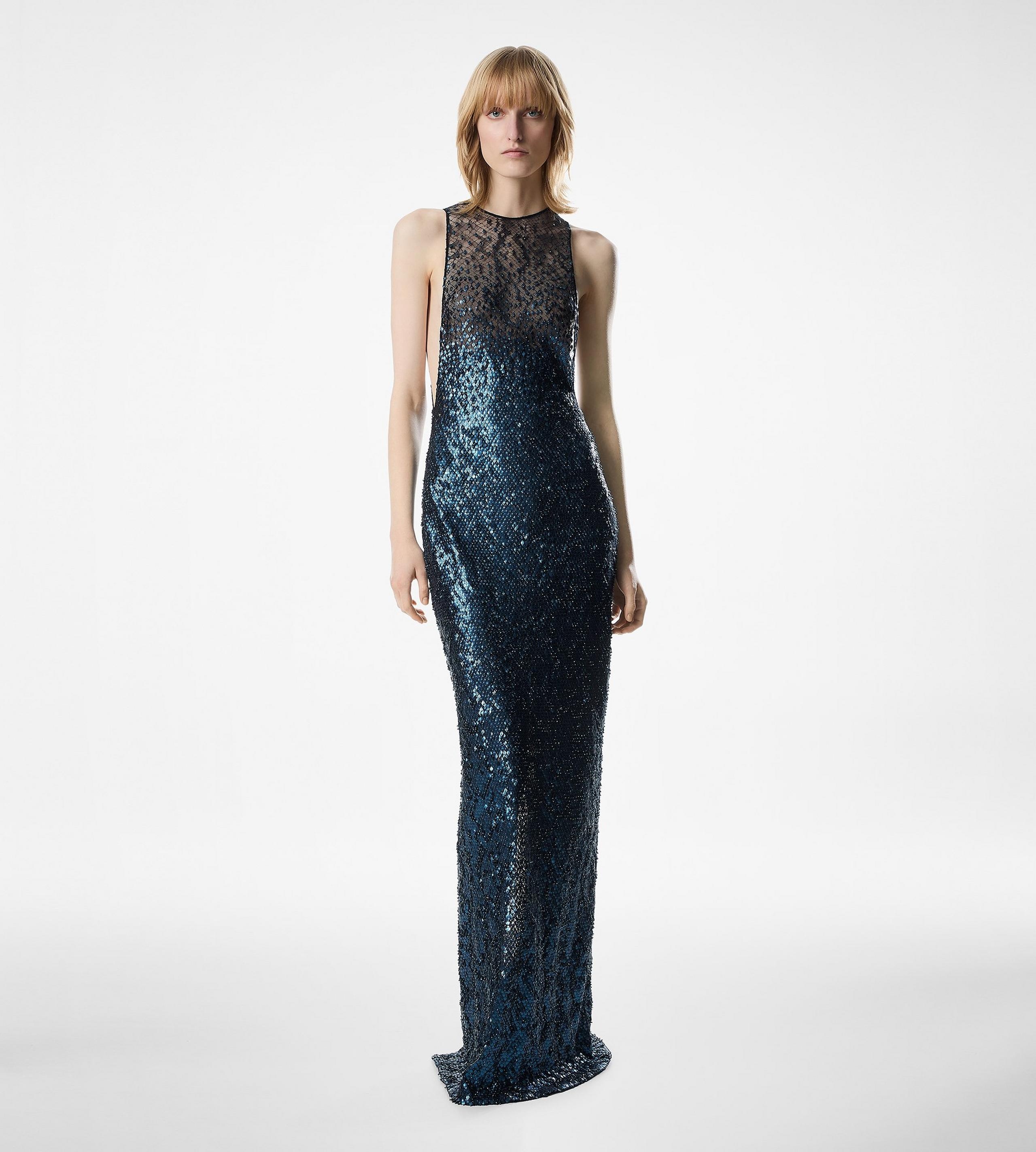 SLEEVELESS EMBROIDERED SNAKE EFFECT EVENING DRESS - 3