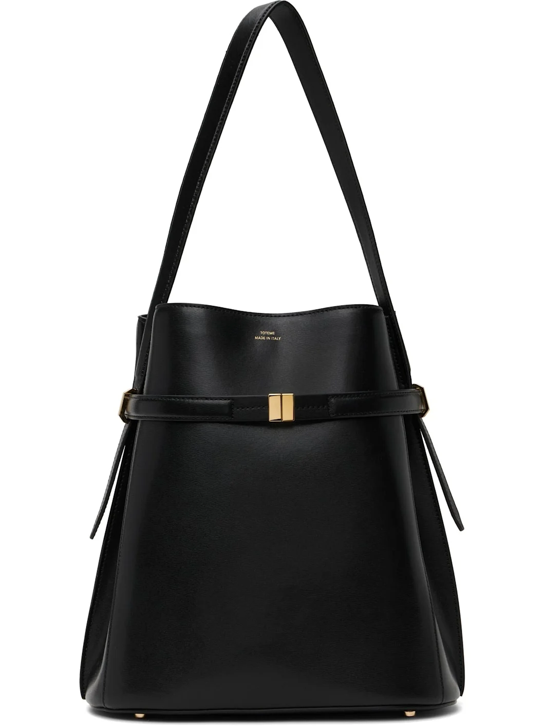 Black Belted Leather Bucket Bag - 1