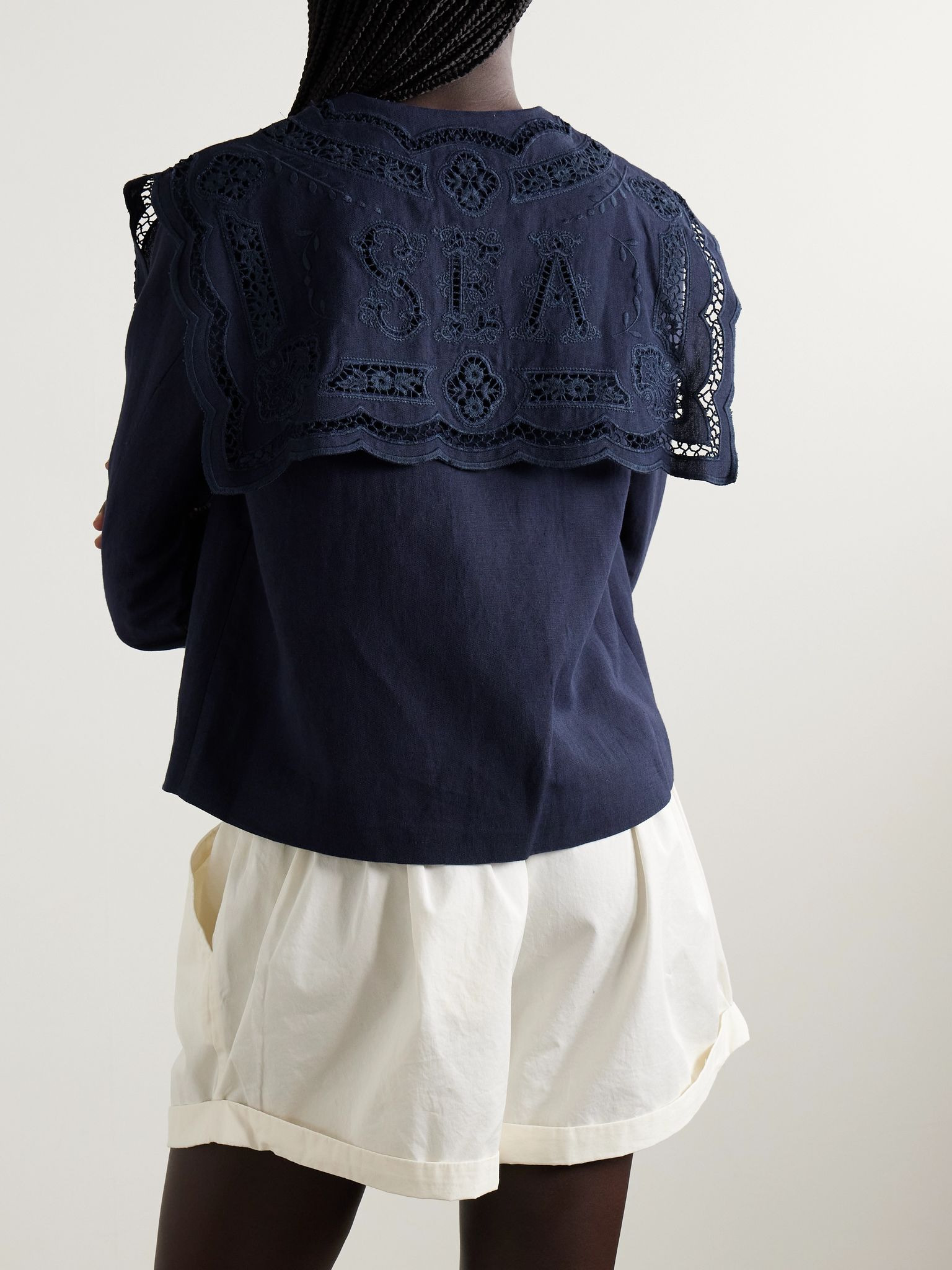 Marie broderie anglaise cotton and linen-blend jacket Navy - 3