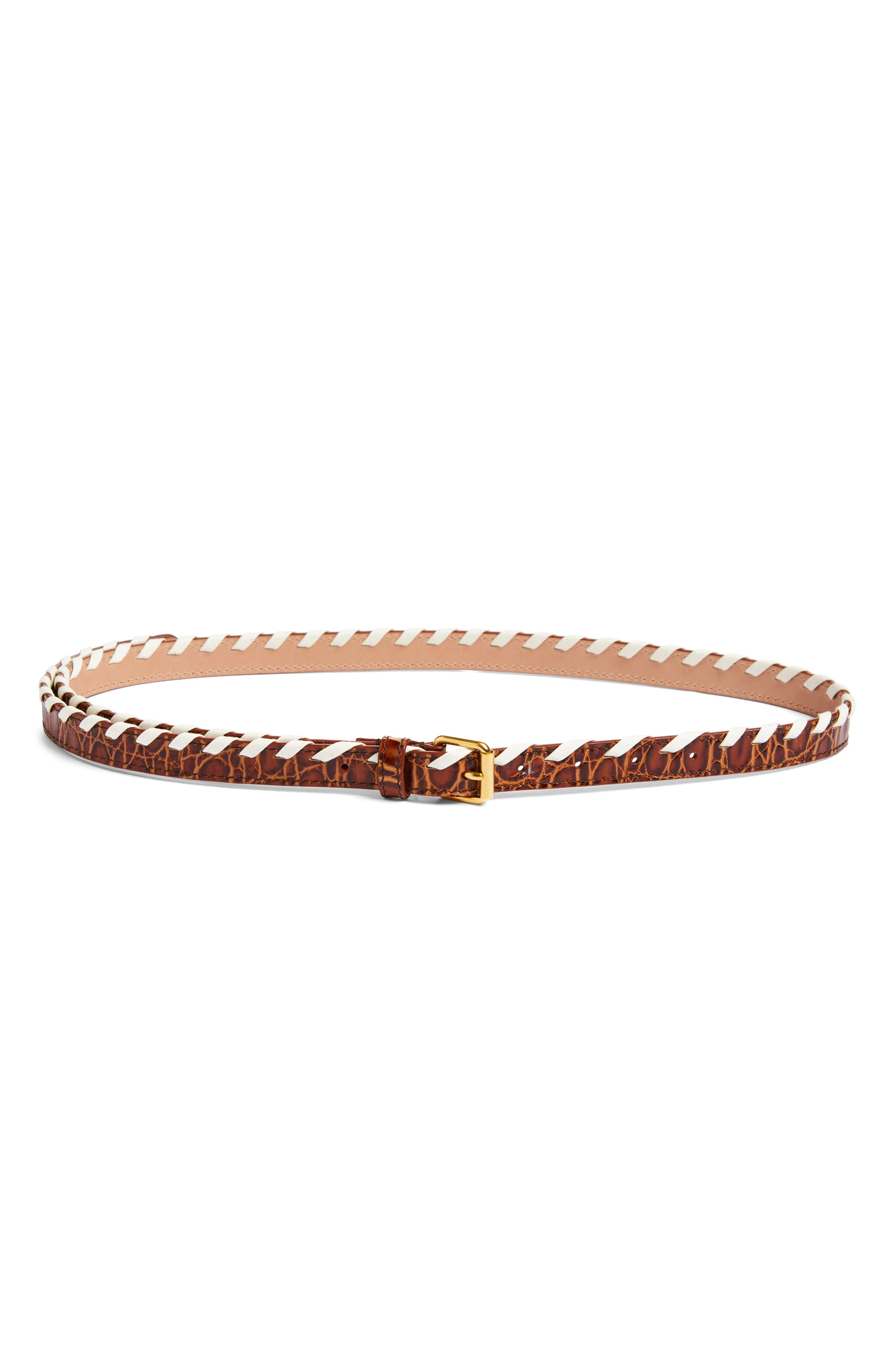 Dries Van Noten Whipstitch Croc Embossed Leather Belt in Tan 712 at Nordstrom - 1