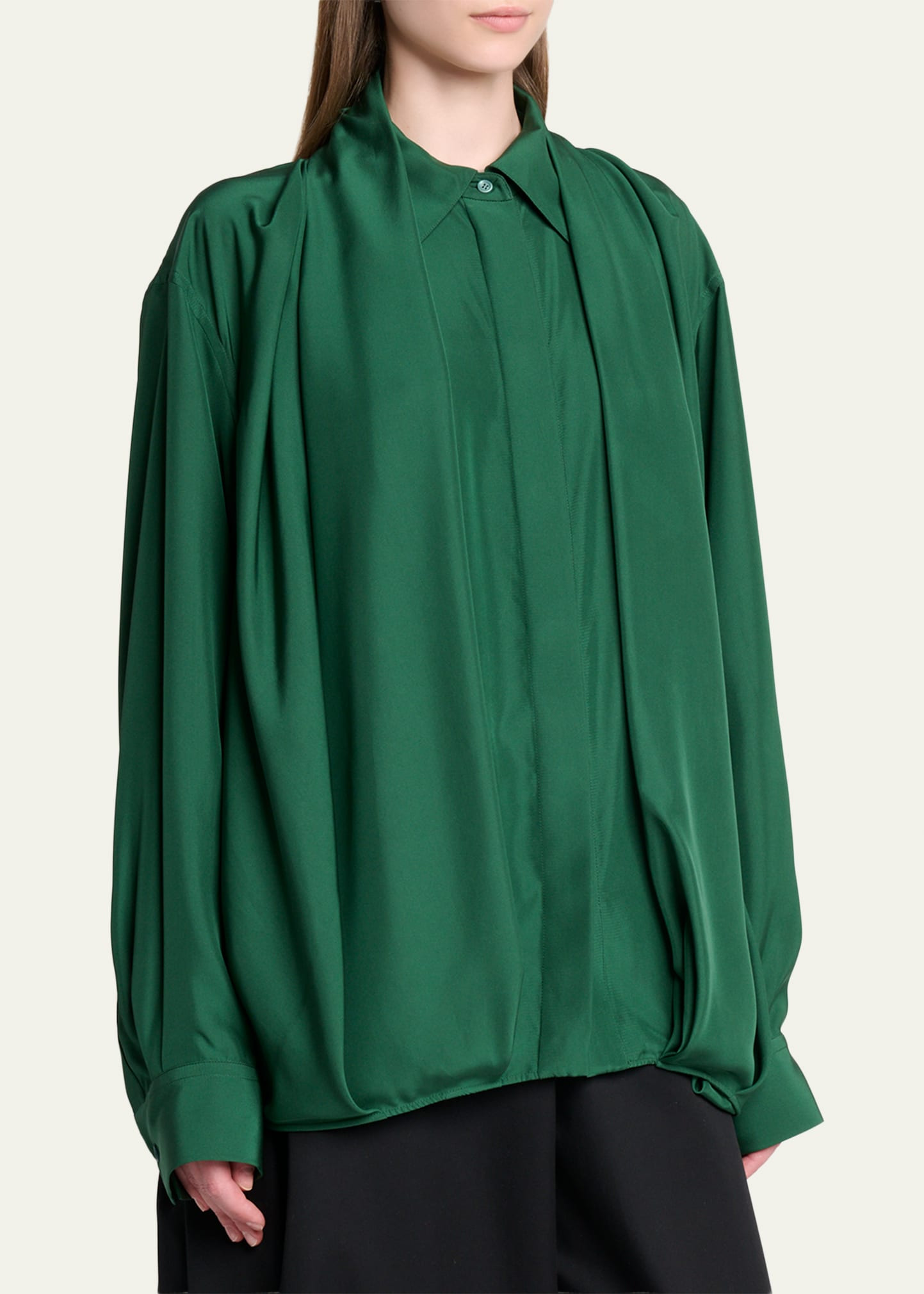 Charmeuse Balloon Button-Down Shirt - 4