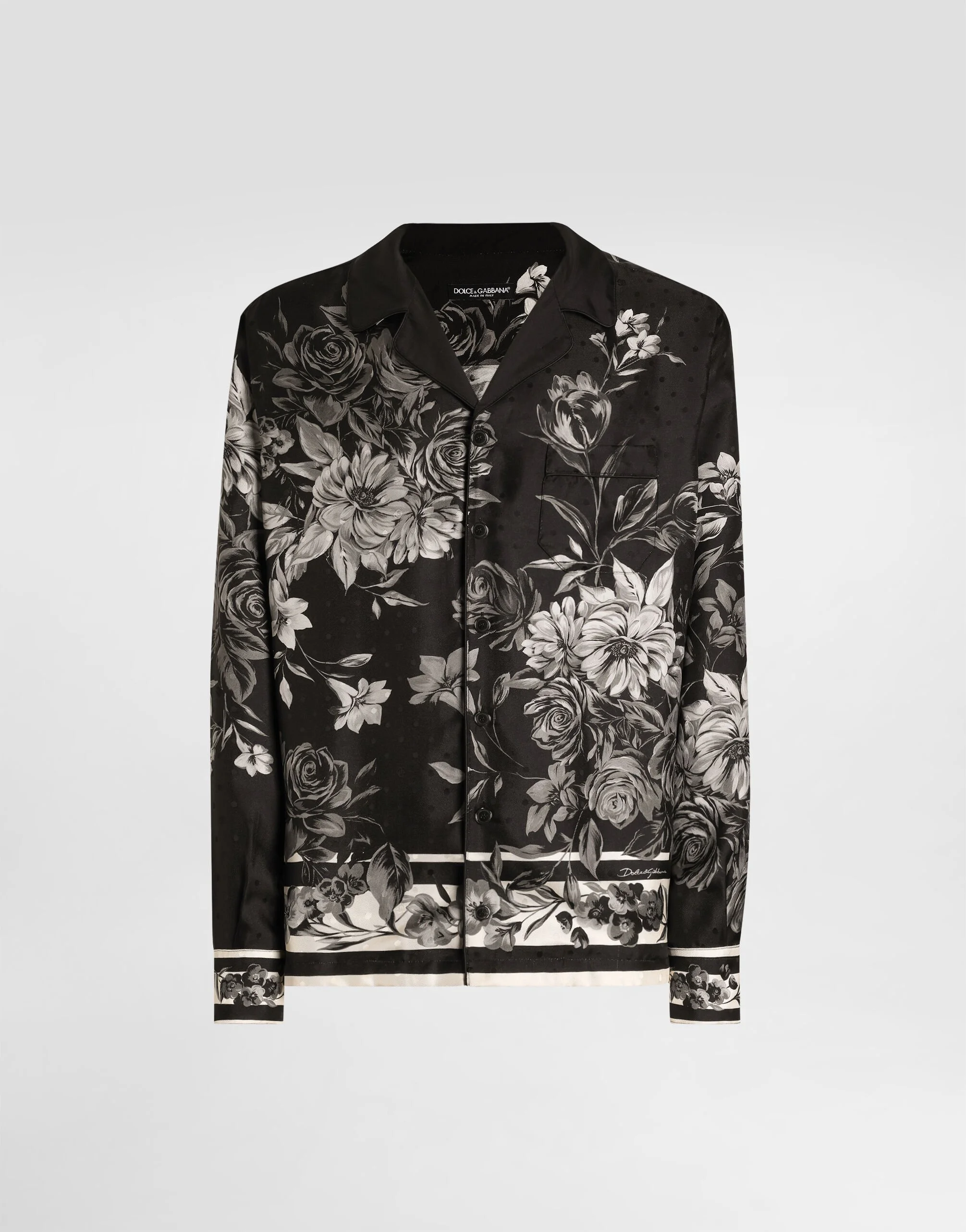 Flower bouquet-print jacquard twill shirt - 1