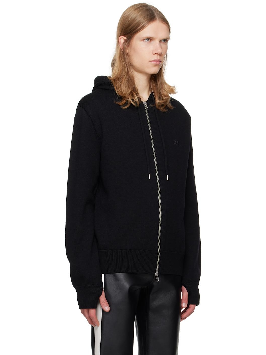 Black Zipped Wool Hoodie - 2