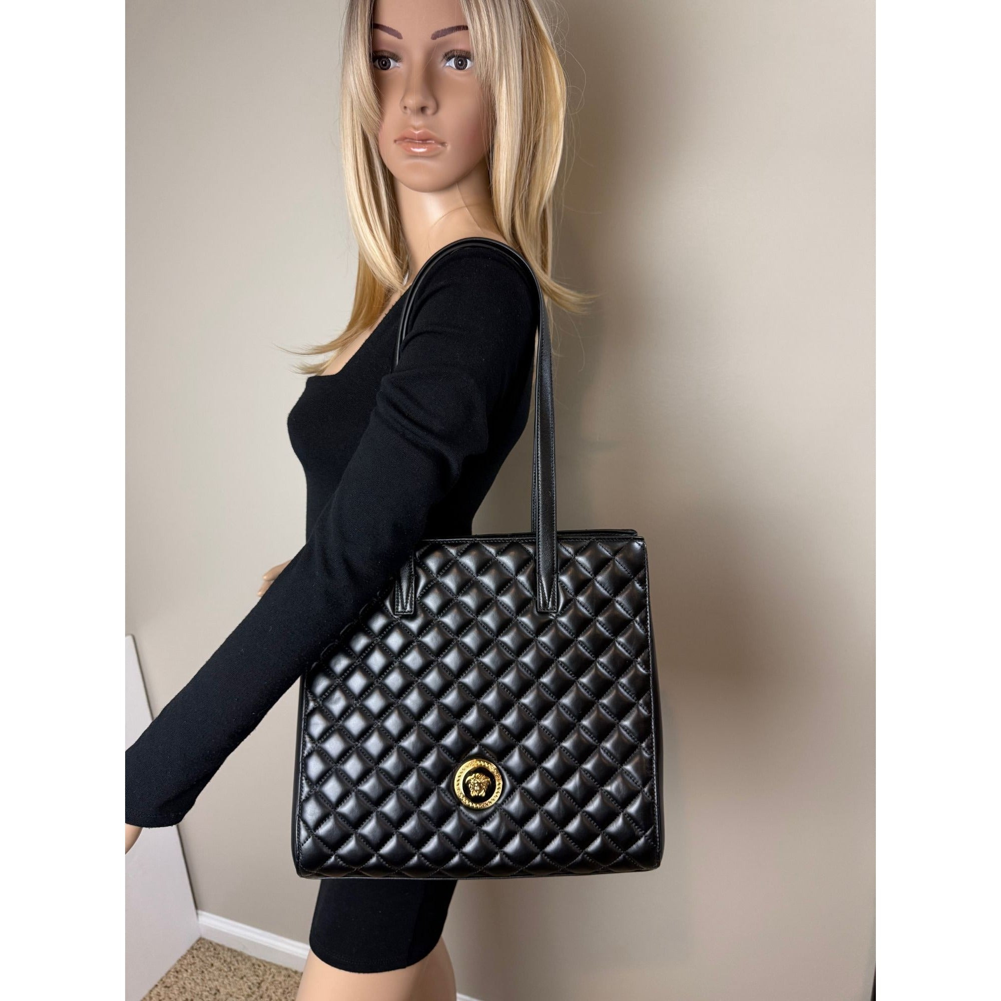 Versace Gianni - Versace Gianni Nappa Quilted Medusa Black Leather Tote Bag - 14