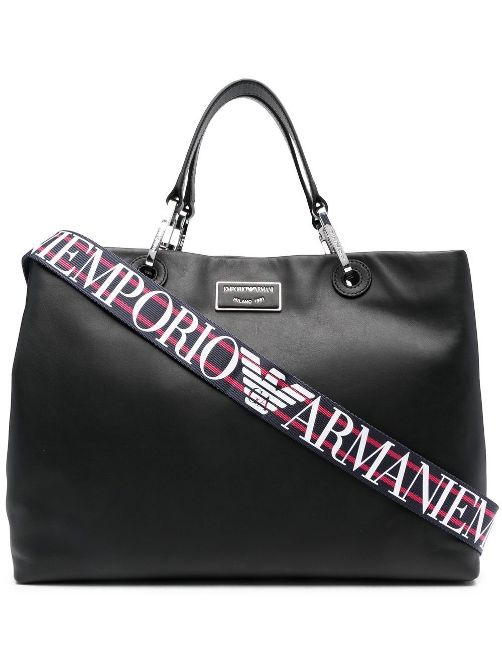 logo-plaque leather tote bag - 1