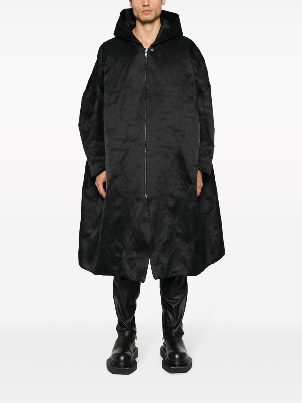 zip-up textured hooded coat - 2