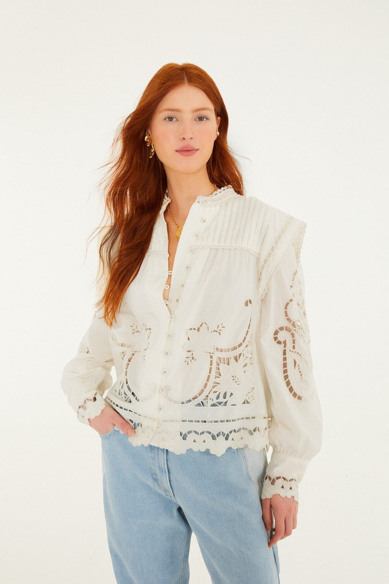 Off-White Richelieu Puff Sleeve Organic Cotton Blouse 1