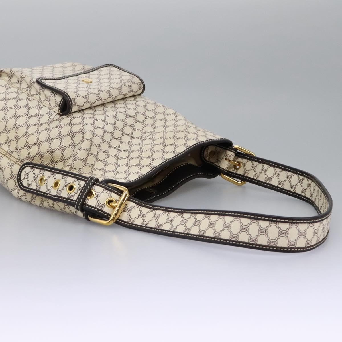 CELINE Macadam Canvas Shoulder Bag Pvc Leather White - 7