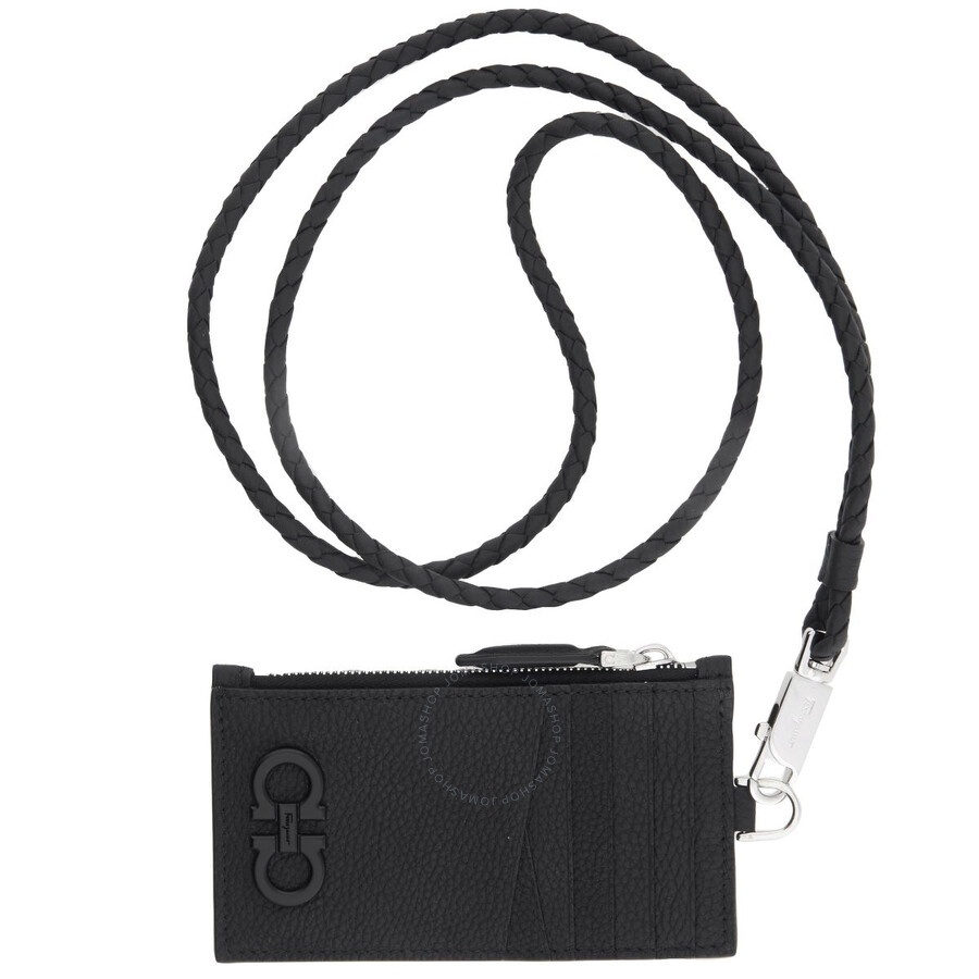 Salvatore Ferragamo Black Leather Gancini Card Holder With Strap - 4