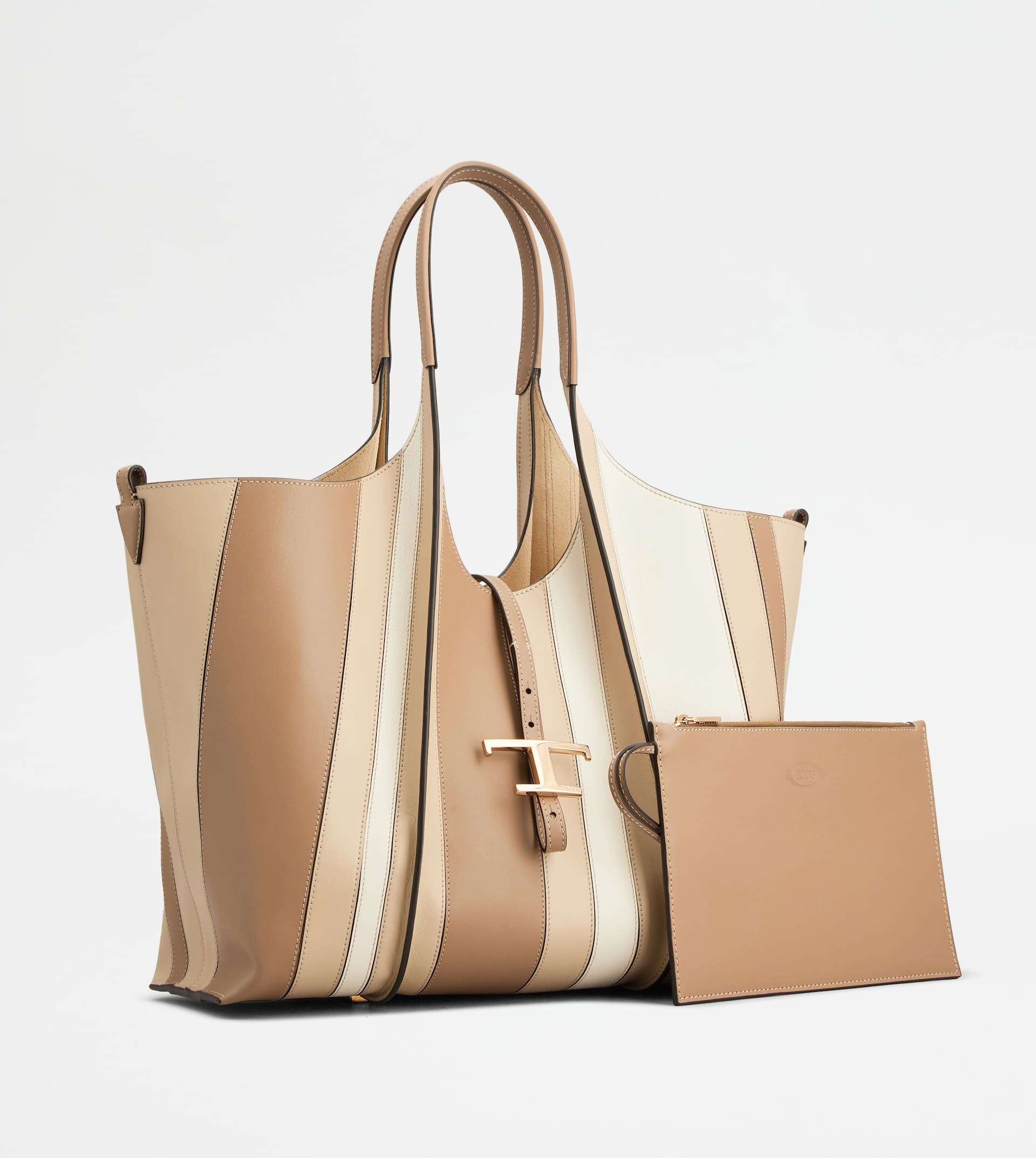T TIMELESS SHOPPING BAG IN LEATHER MEDIUM - BEIGE, WHITE, NATURAL - 2