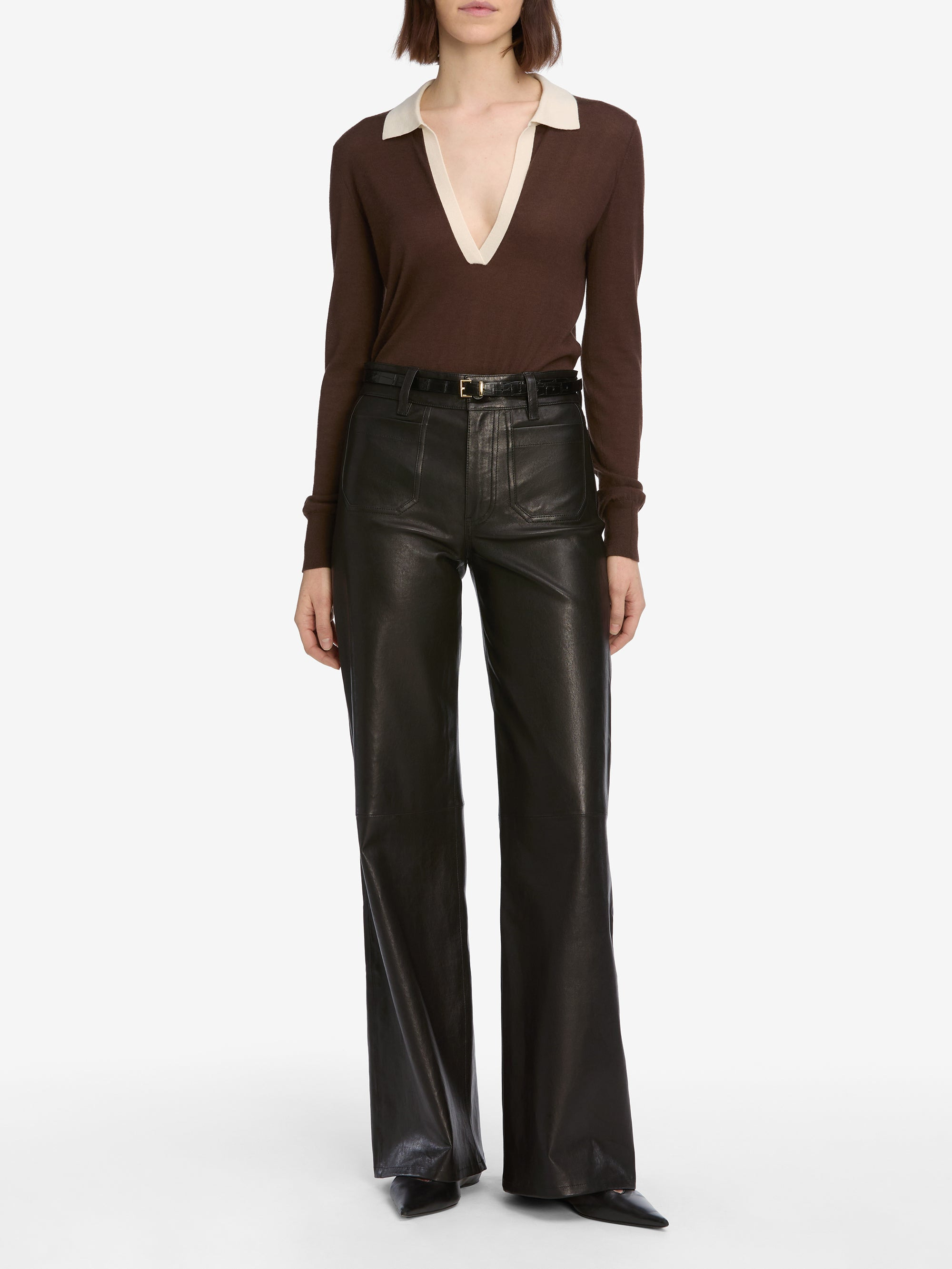 Le Slim Palazzo Modernist Pocket Leather in Black - 2