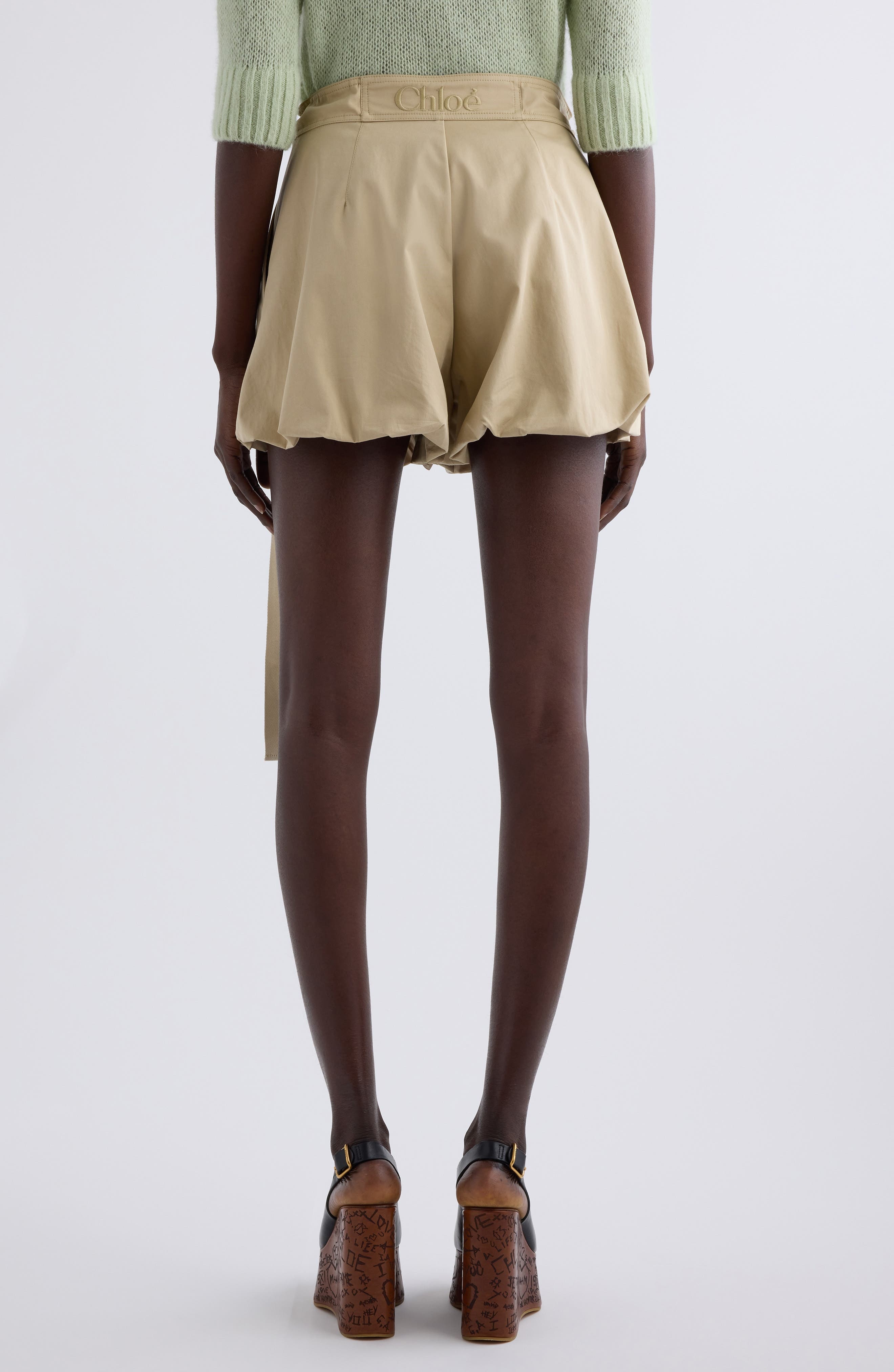 Chloé Bubble Hem Cotton Gabardine Shorts in Smoky Beige at Nordstrom - 3