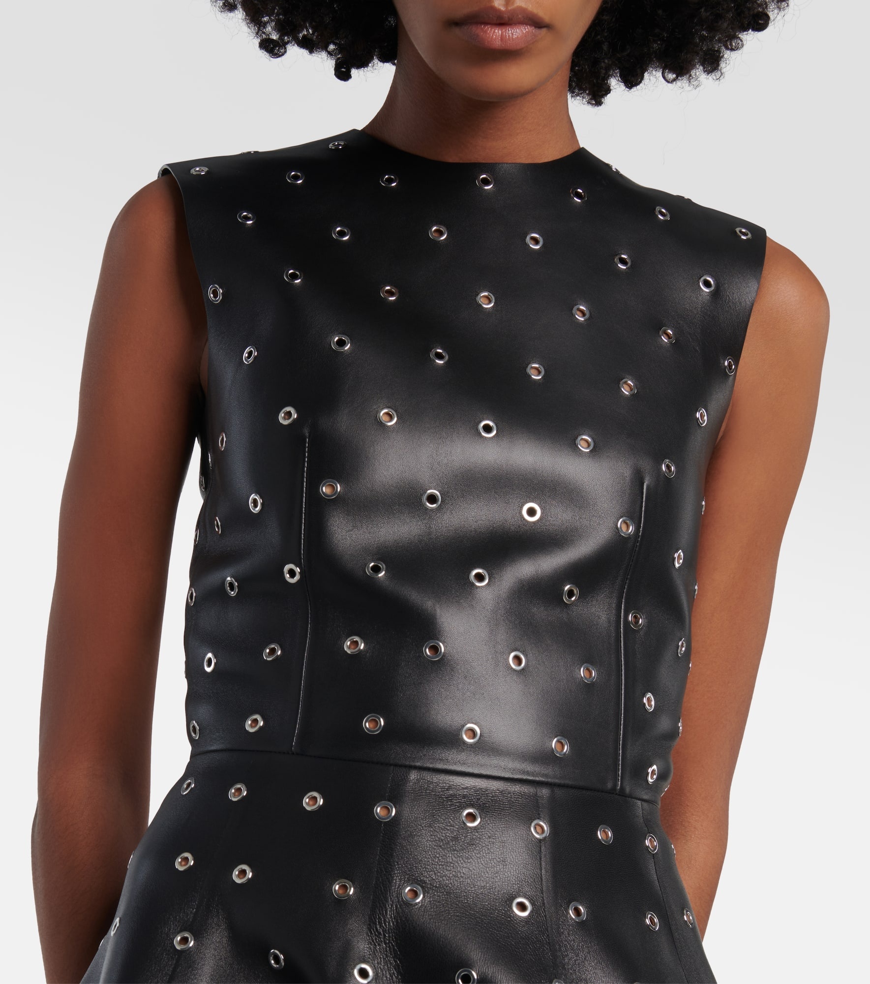 Studded A-line leather minidress - 4