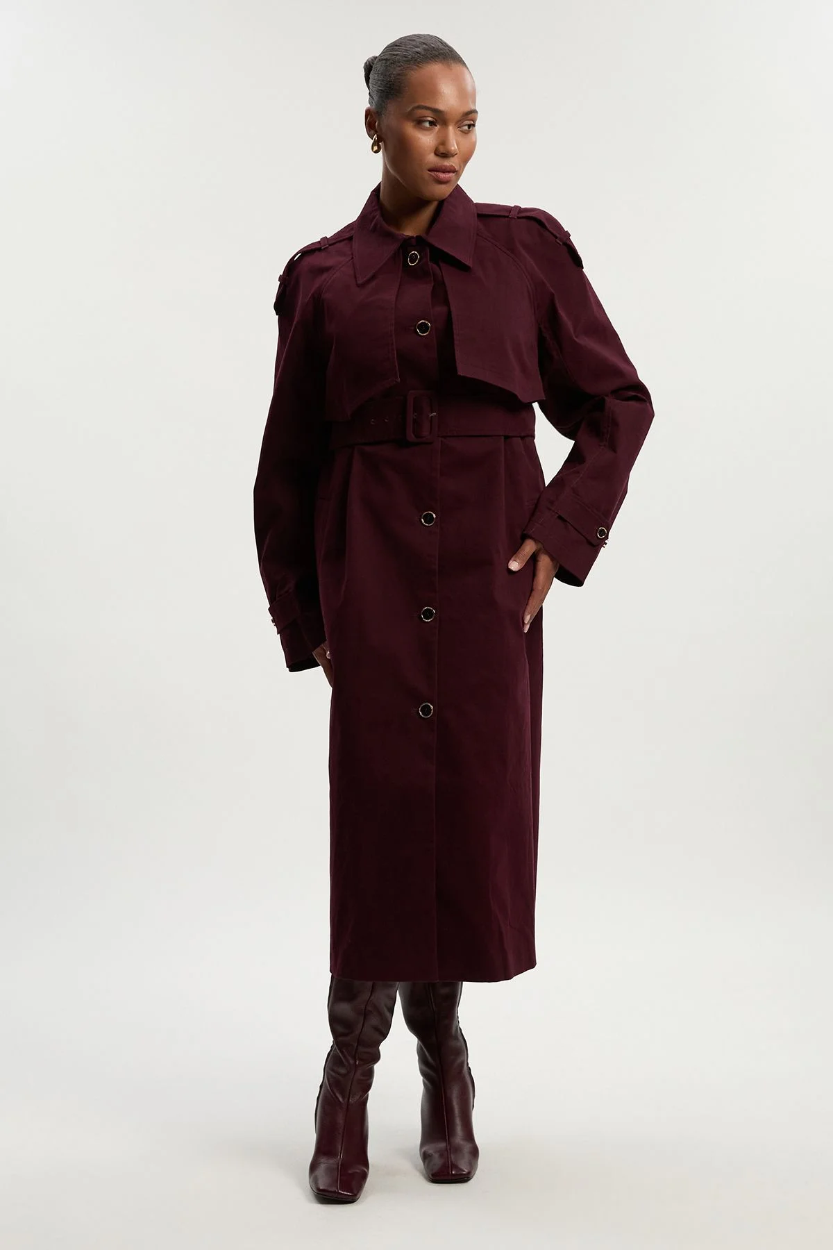 Plus Size Pleated Black Trench Coat - 1