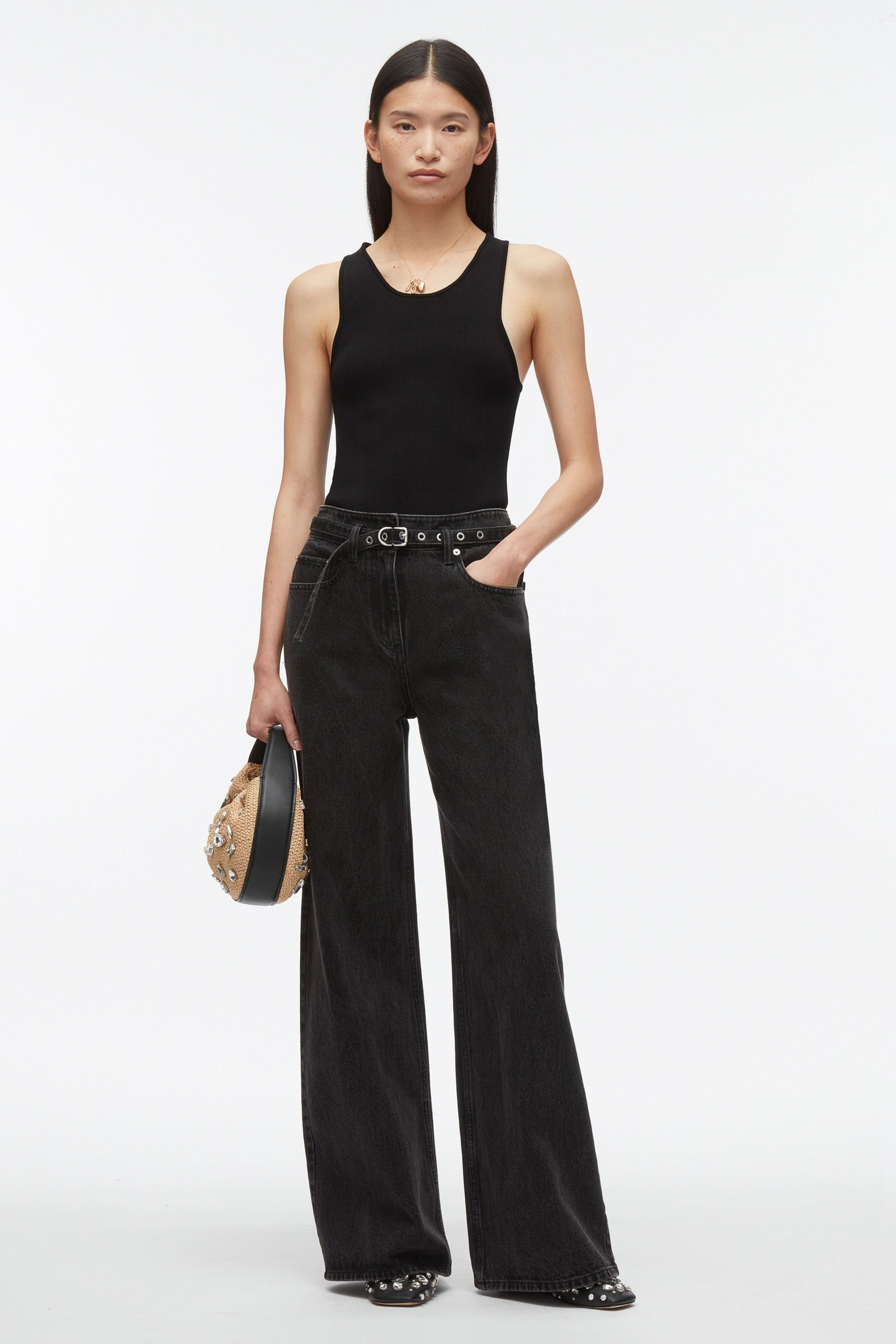 Wide Leg Belted Jeans - 5