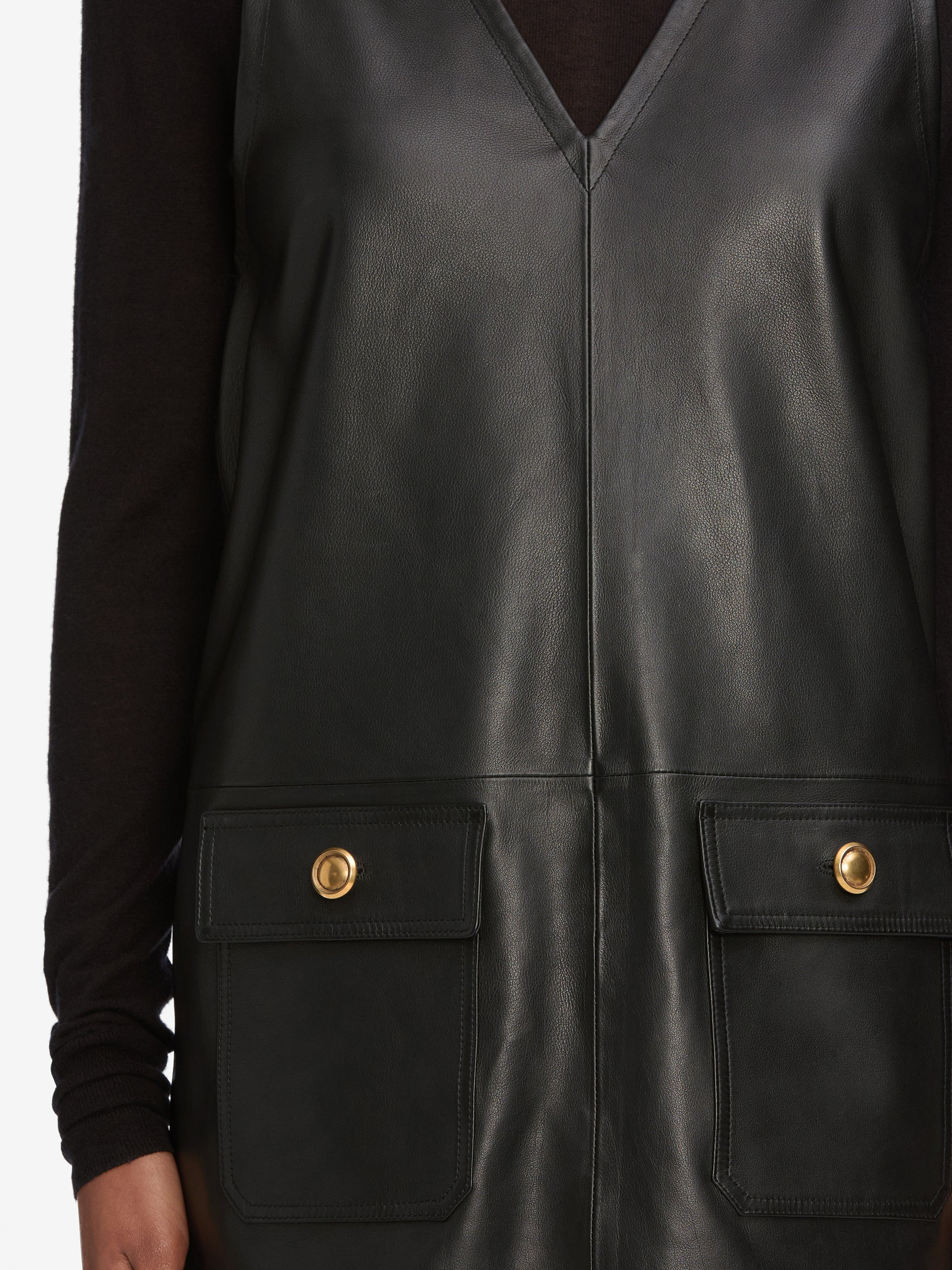 The Leather Pinafore Dress in Black - 3