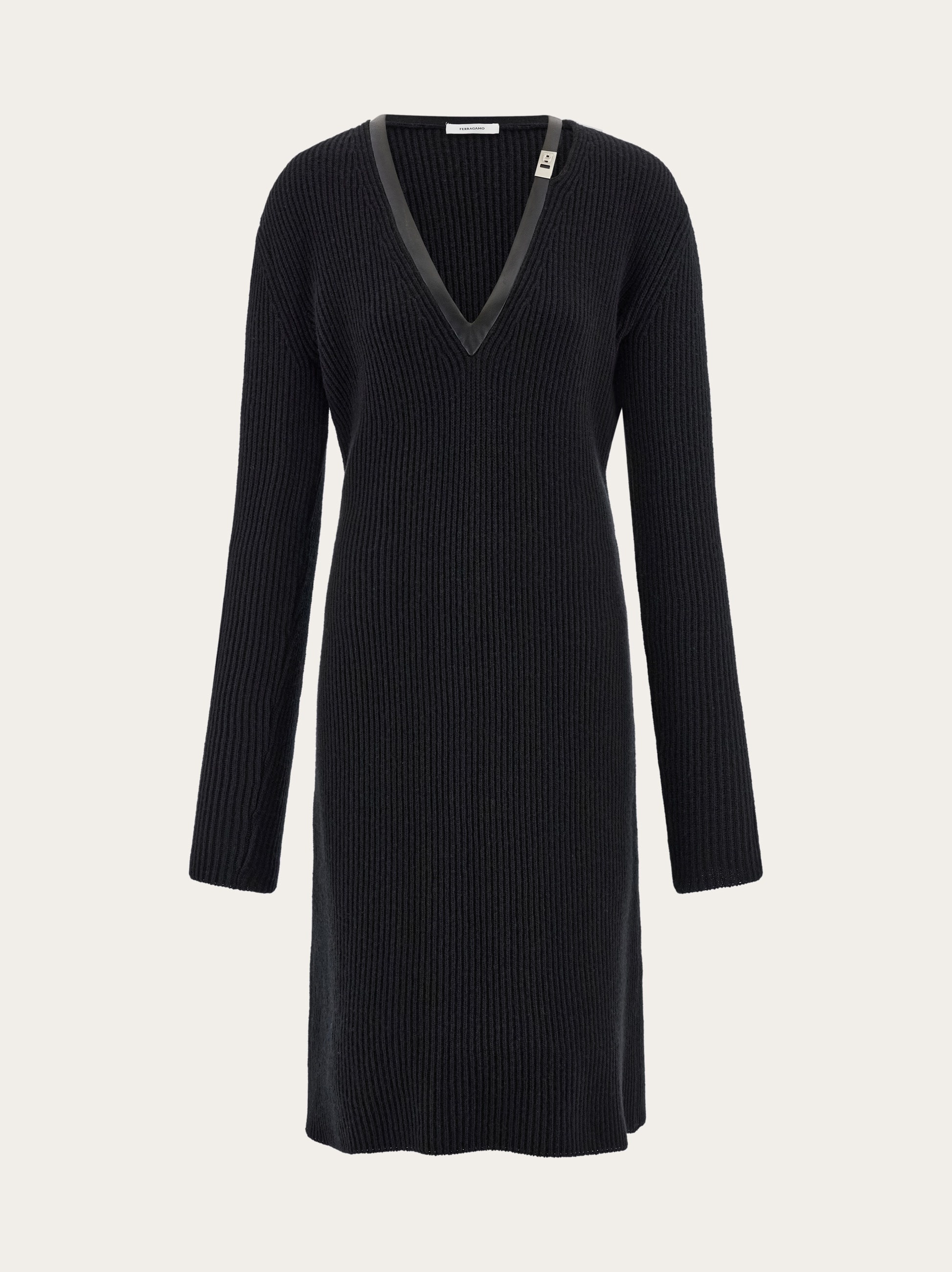 Knitted wool dress with leather trim - 1