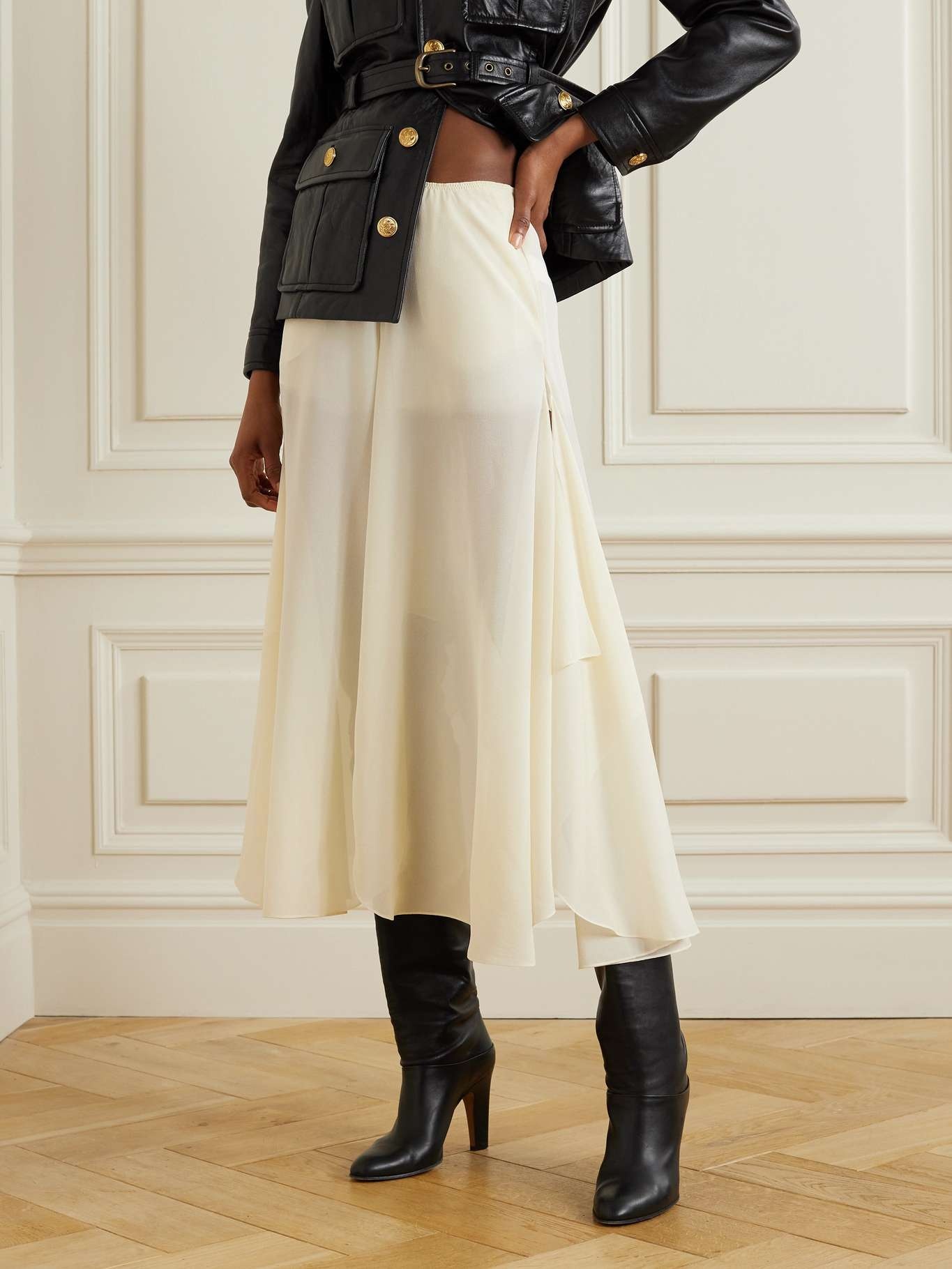 Asymmetric layered pleated silk-georgette midi skirt - 3