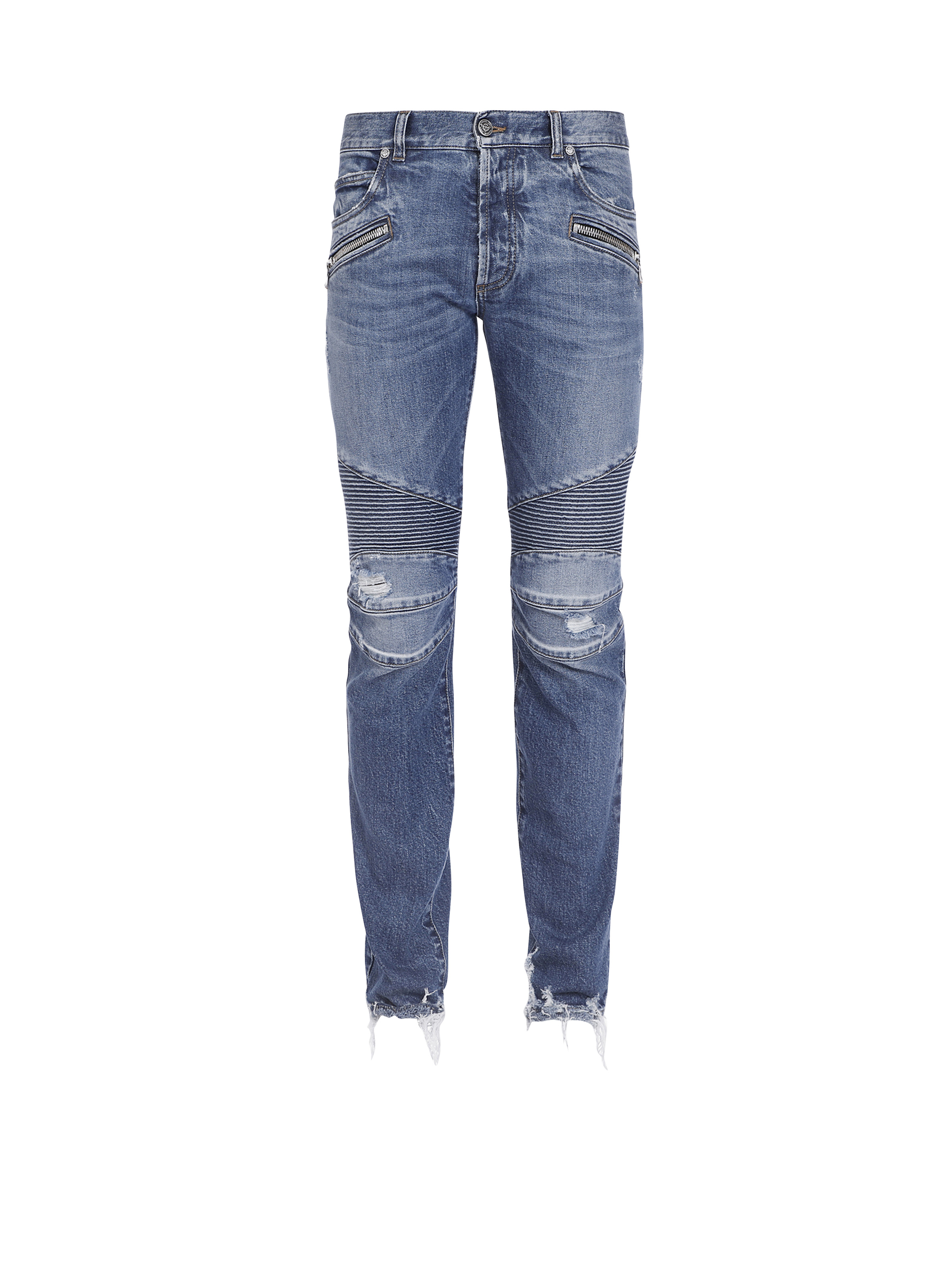 Tapered ripped blue cotton jeans - 1