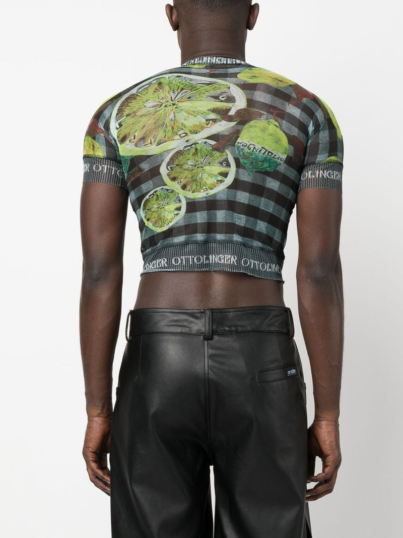 lemon-print mesh cropped T-shirt 5