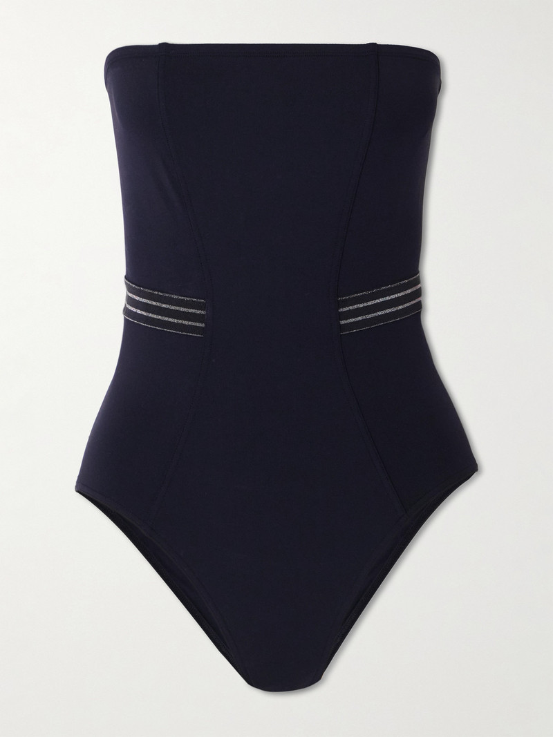 Evening Pétillant Strapless Metallic Striped Grosgrain-trimmed Swimsuit 1