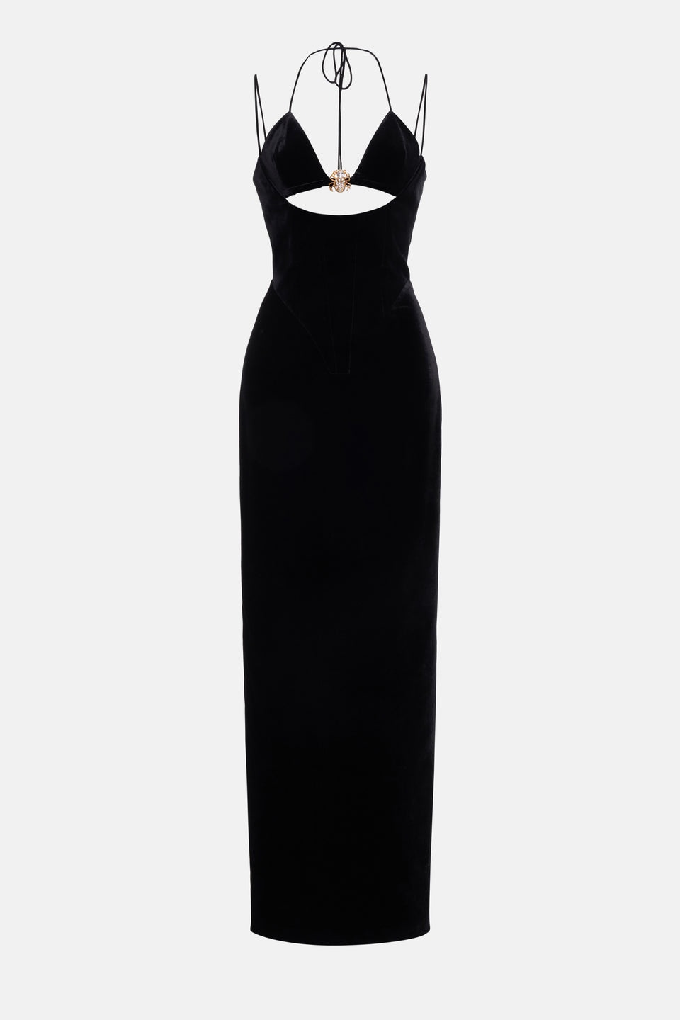 VELVET EVENING SLIP DRESS WITH SPIDER JWL - 1
