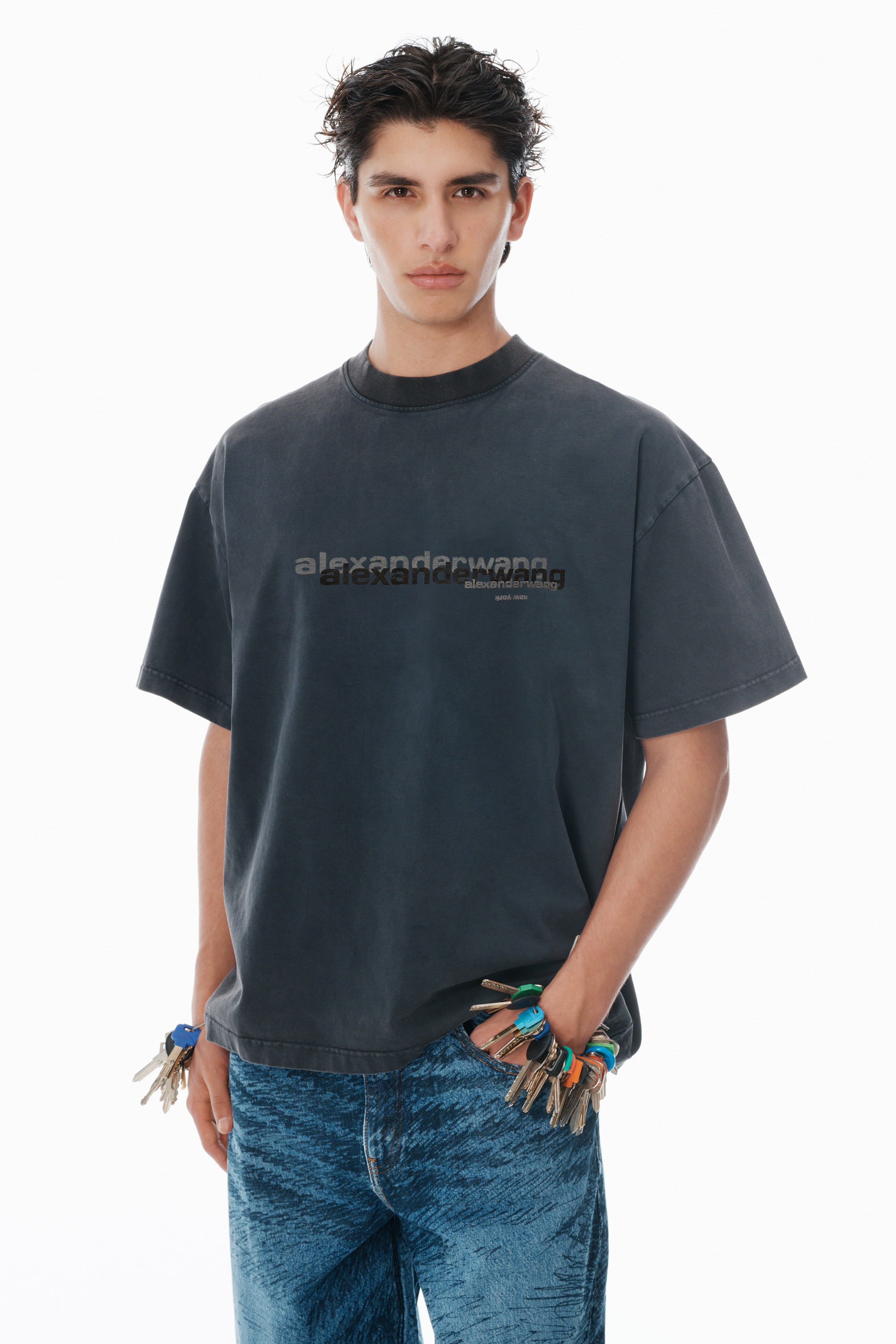 Black Cotton Oversized Logo Tee - 3