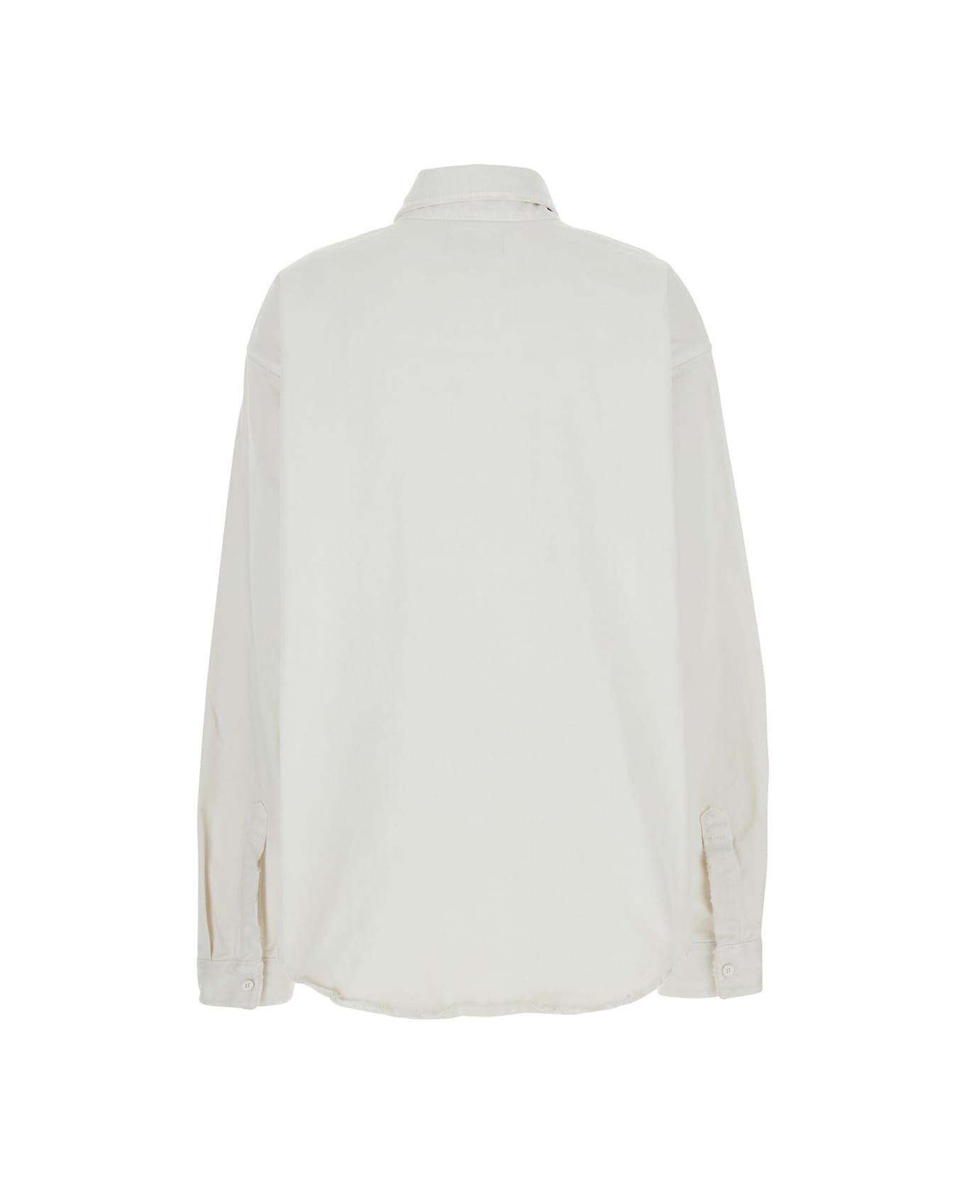 White Shirt With Lettering Logo Embroidered On The Front In Cotton Woman - 2