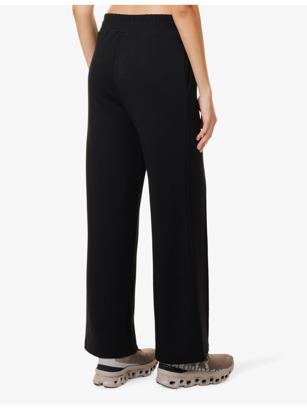 Drawstring-waistband wide-leg mid-rise stretch-woven trousers - 4