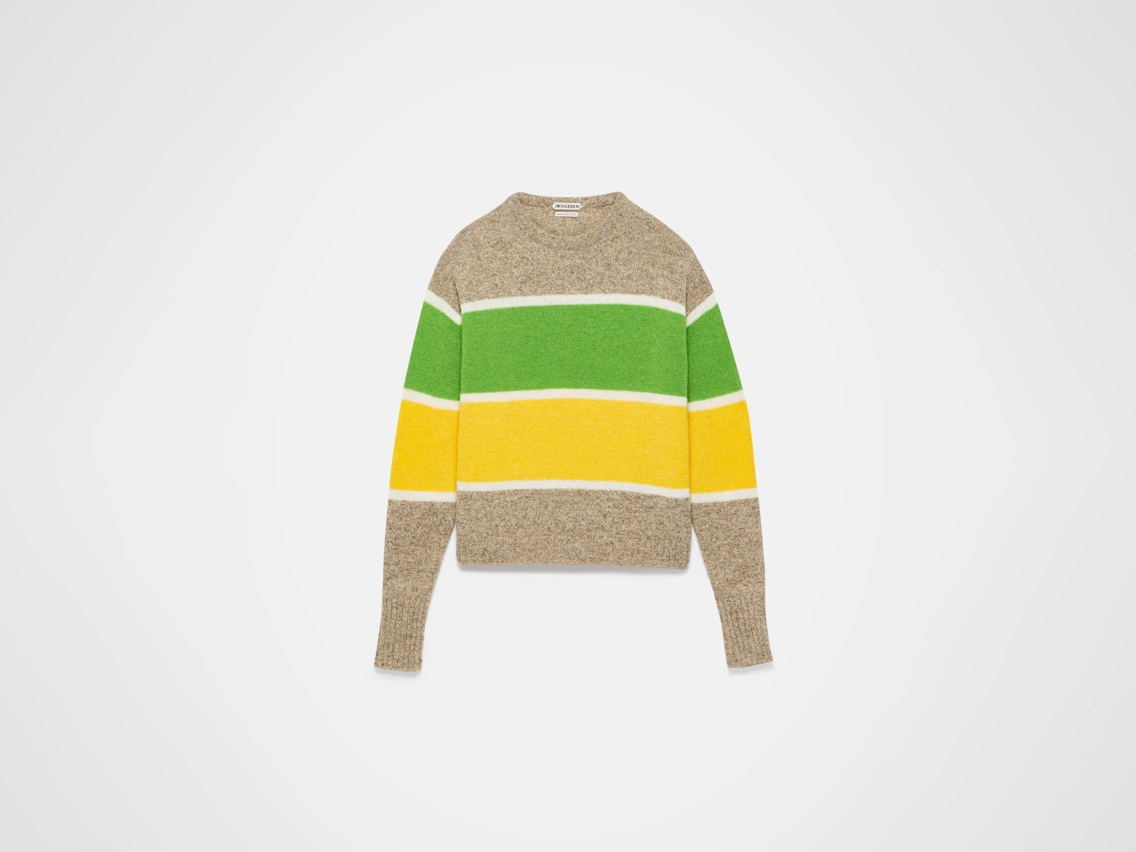 CONTRAST STRIPED CREW NECK JUMPER IN BEIGE MELANGE - 1