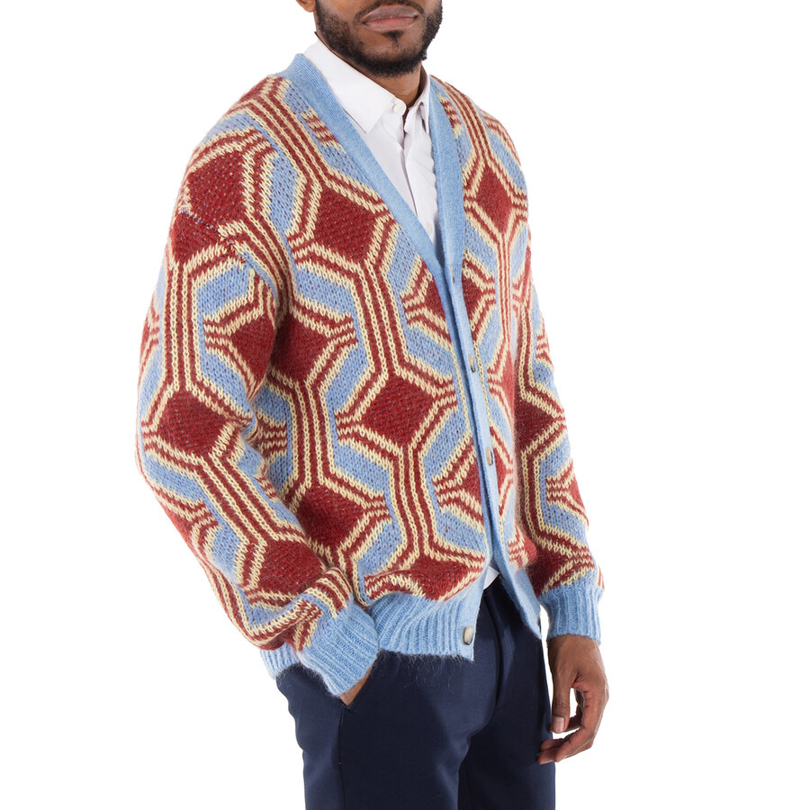 Drole De Monsieur Men's Dark Red Mohair Geometrique Le Cardigan - 2
