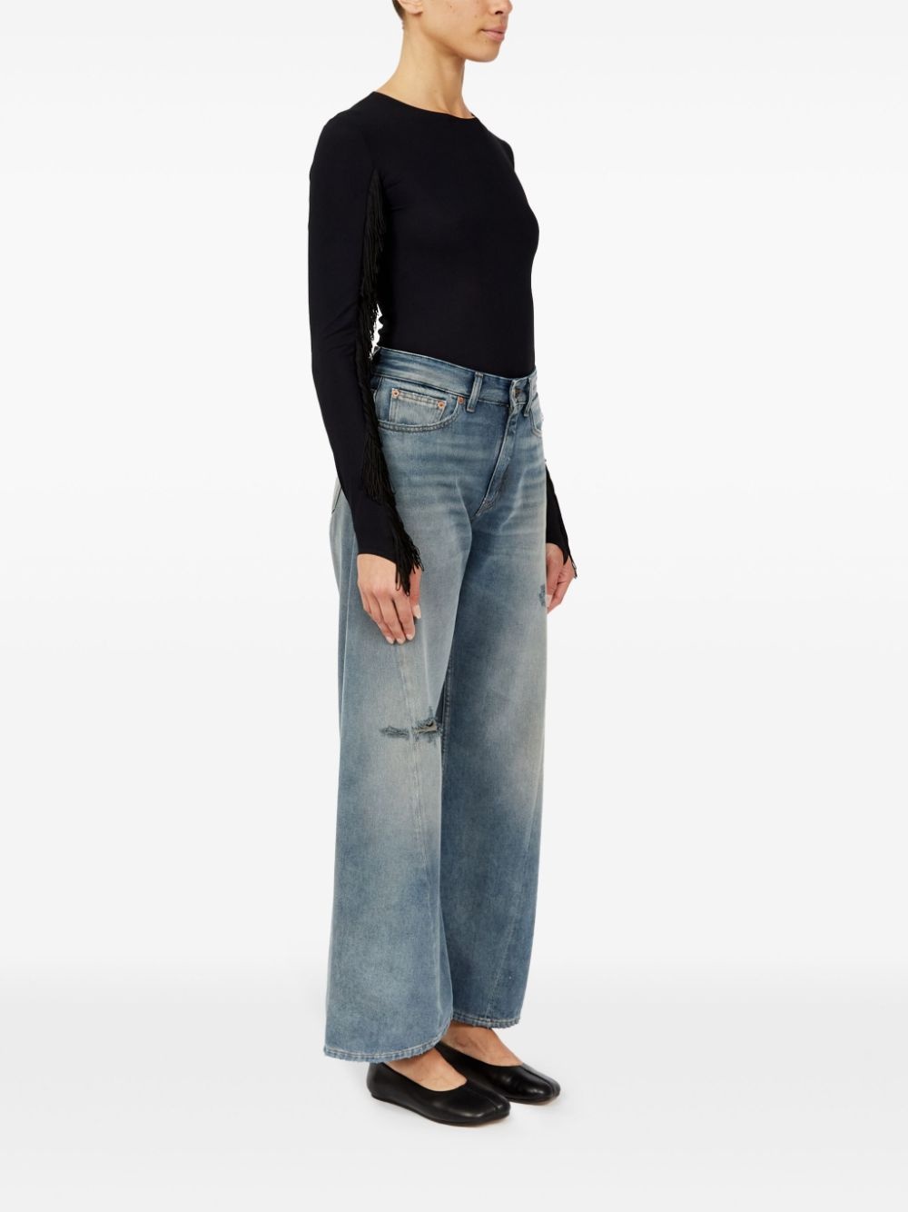 distressed wide-leg jeans - 3