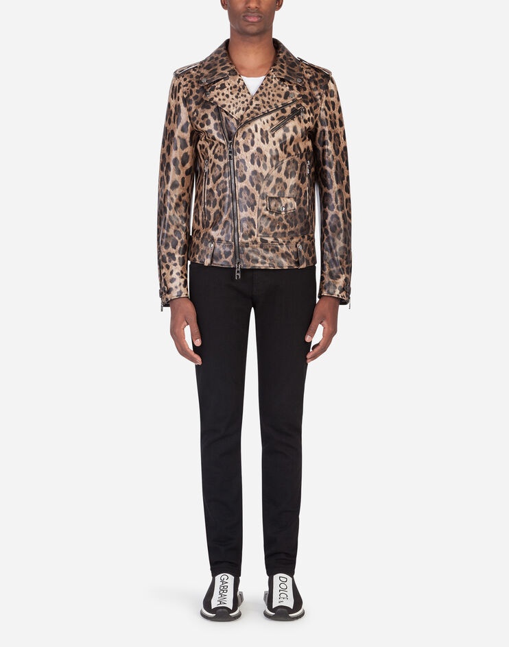 Lambskin leather jacket with leopard print - 6