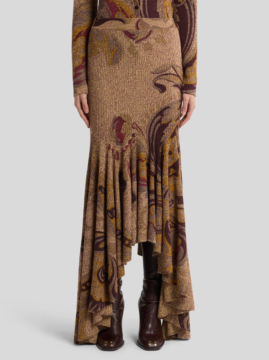 RIBBED WOOL MAXI SKIRT WITH FLORAL MOTIF - 2