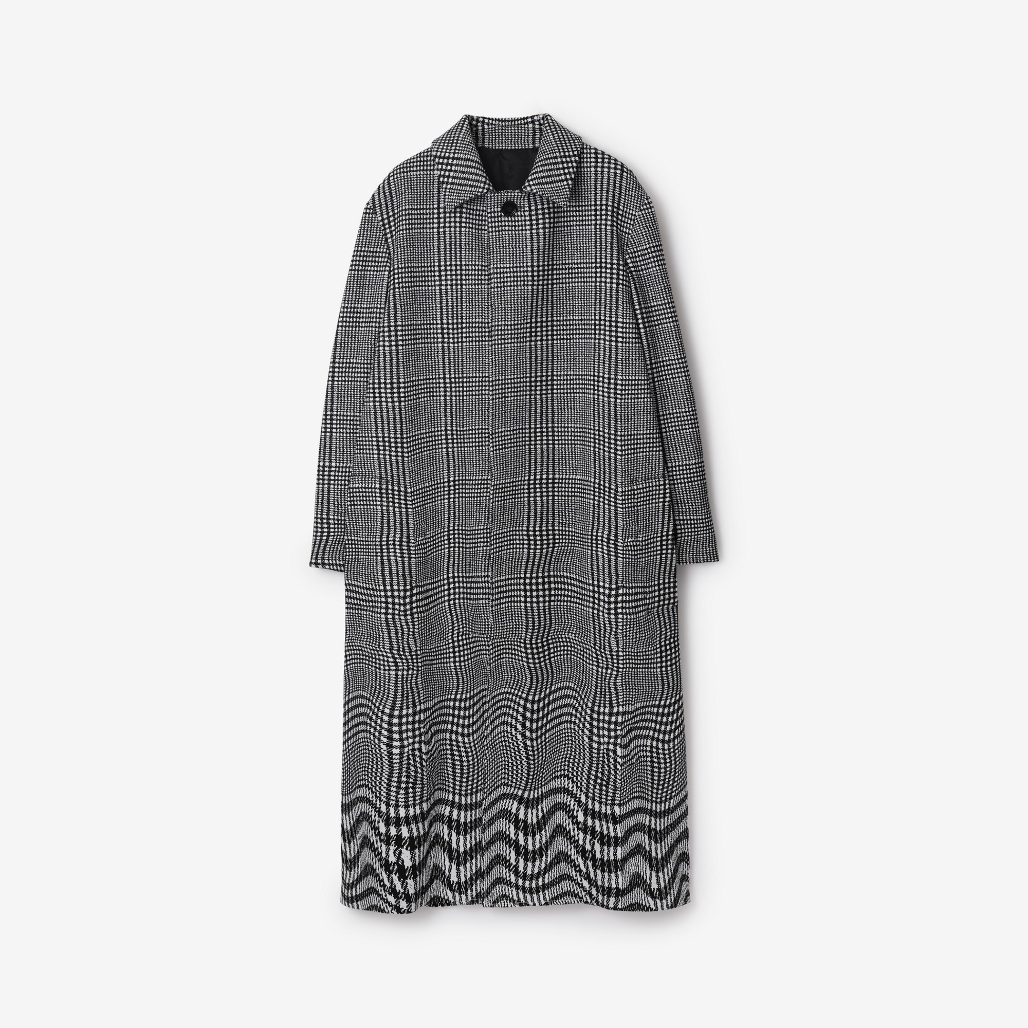 Long Warped Houndstooth Silk Blend Car Coat - 1