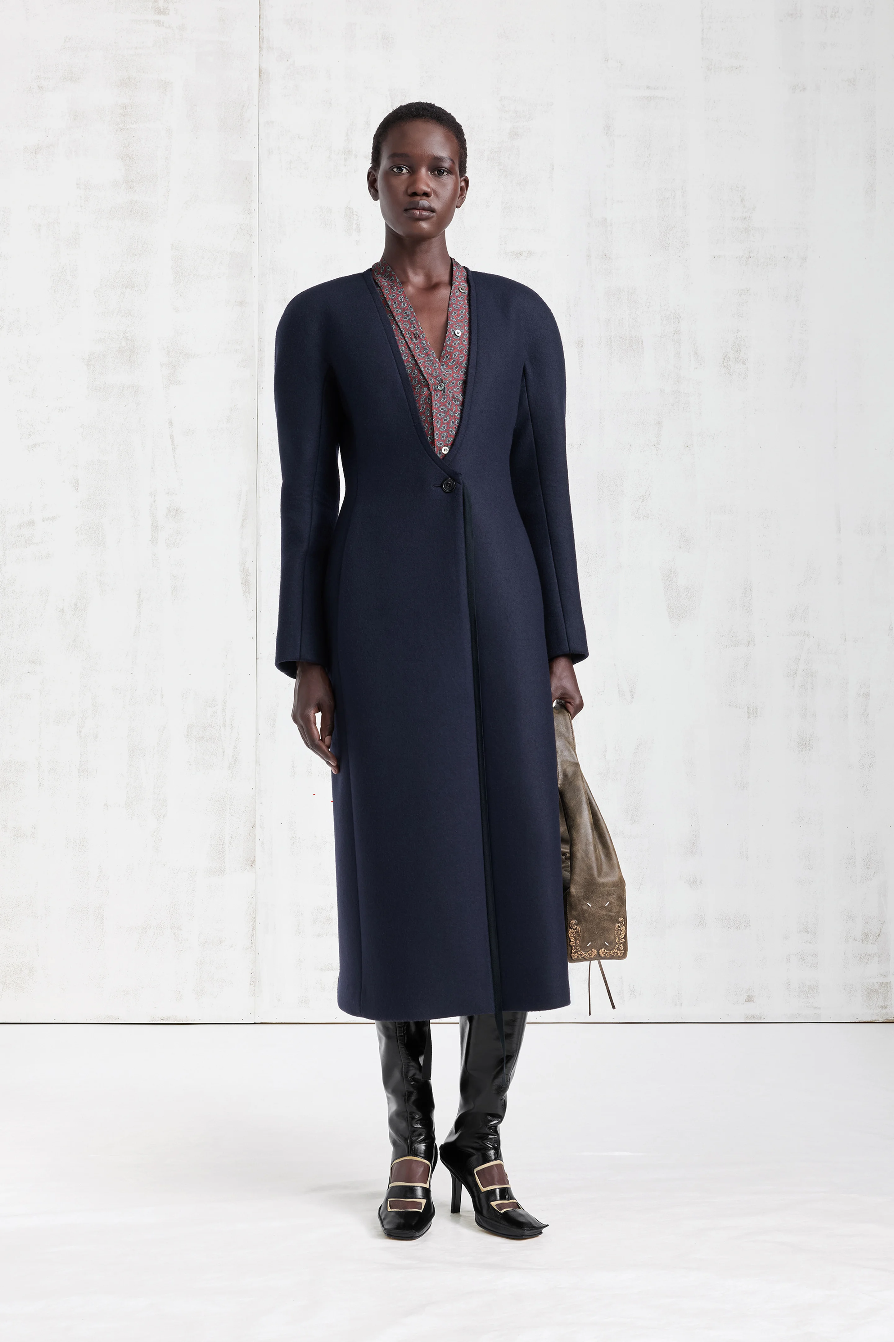 Collarless Virgin Wool Coat - 1