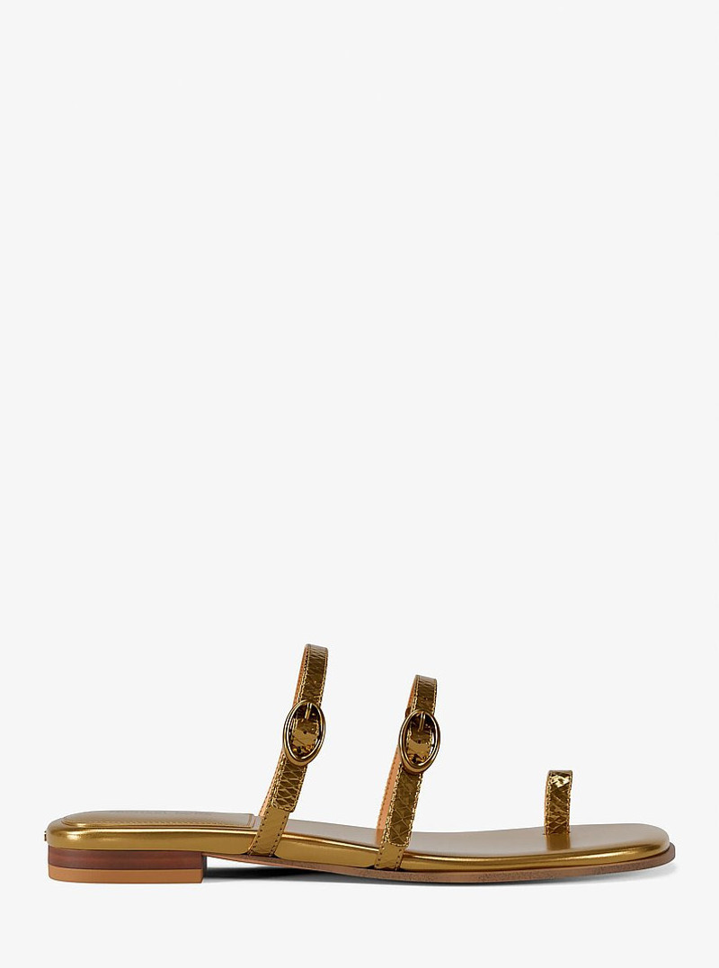 MICHAEL KORS Kya Metallic Snake Embossed Leather Flat Sandal outlook