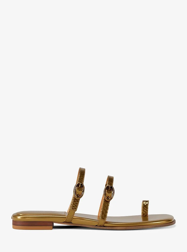 Kya Metallic Snake Embossed Leather Flat Sandal - 1