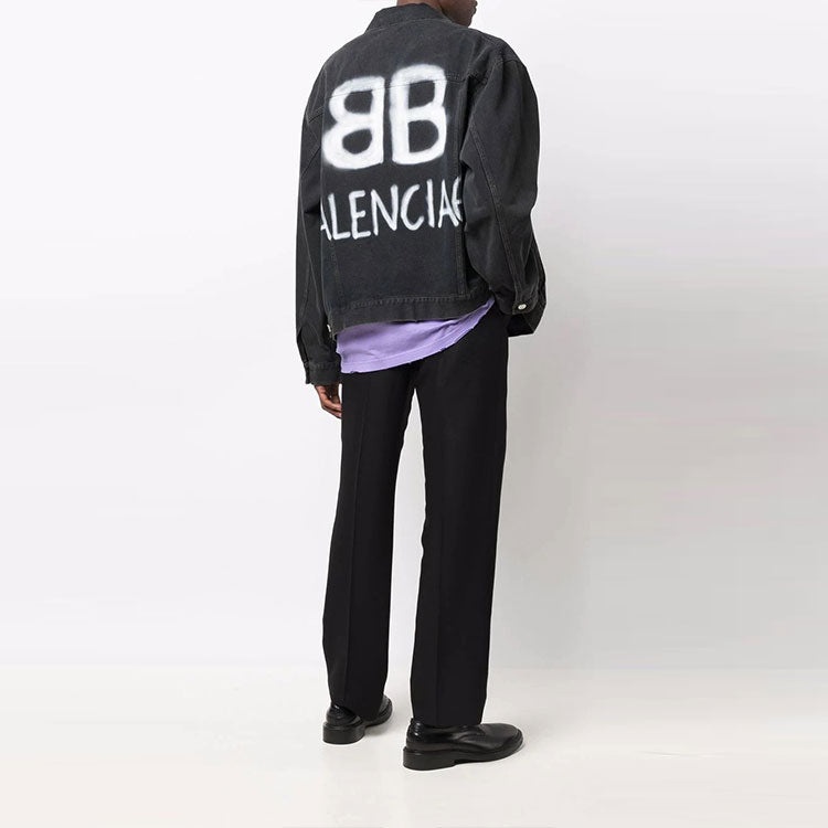 Balenciaga BB Sprayed Denim Jacket Large Fit 'Dark Grey White' 678354TIWA21440 - 6