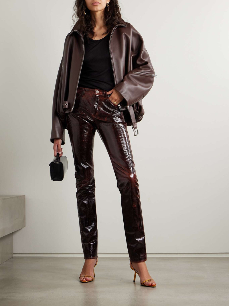 Isabel Marant Slim-leg crinkled cotton-blend vinyl pants outlook